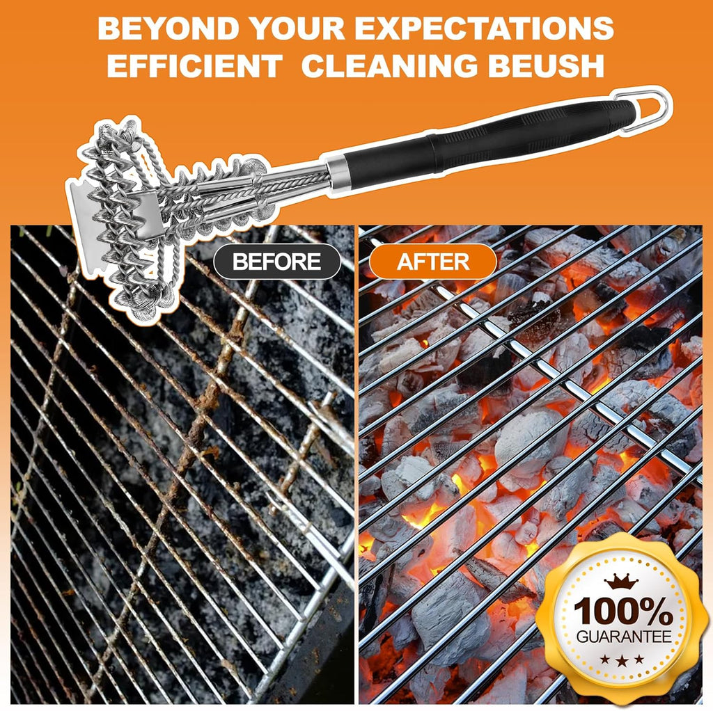 18" Bristle Free Grill Brush Barbecue Triple Scrubbers Cleaning Brush for Gas or Charcoal Grills,Compatible with Stainless Steel/Cast Iron/Porcelain Grill Grates