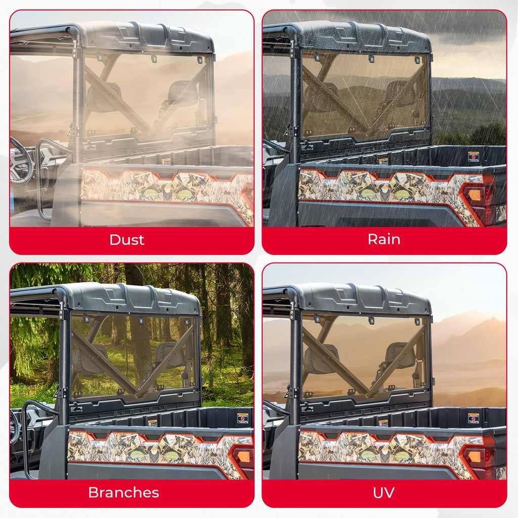 KEMIMOTO Hard Coated Rear Window, Pre-installed Back Windshield Compatible with Polaris Ranger XP 1000/Crew 2017-2026, Polaris Ranger 1000/Crew 2020-2026, Ranger XP 900/Crew 2013-2019