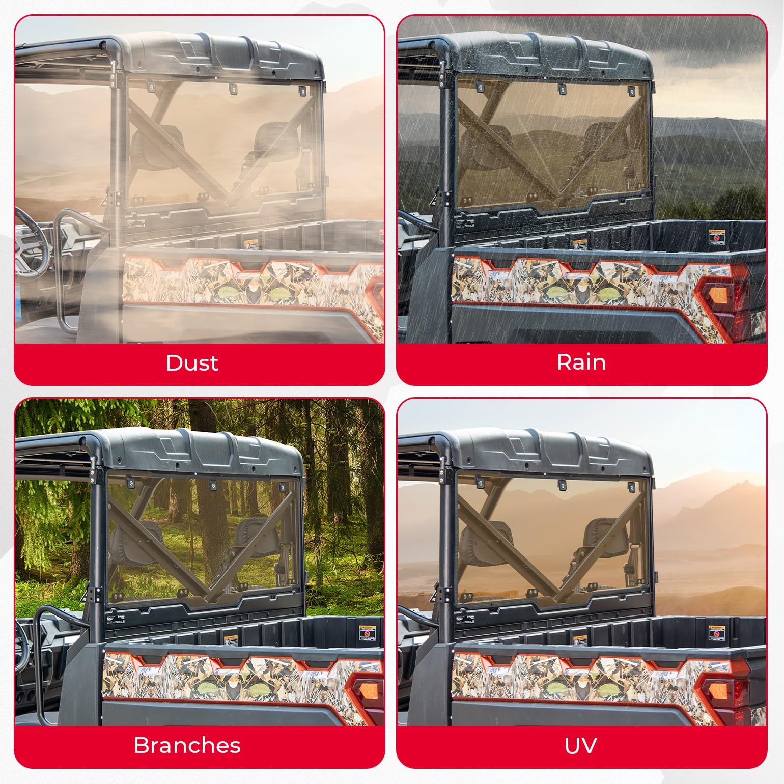KEMIMOTO Hard Coated Rear Window, Pre-installed Back Windshield Compatible with Polaris Ranger XP 1000/Crew 2017-2026, Polaris Ranger 1000/Crew 2020-2026, Ranger XP 900/Crew 2013-2019