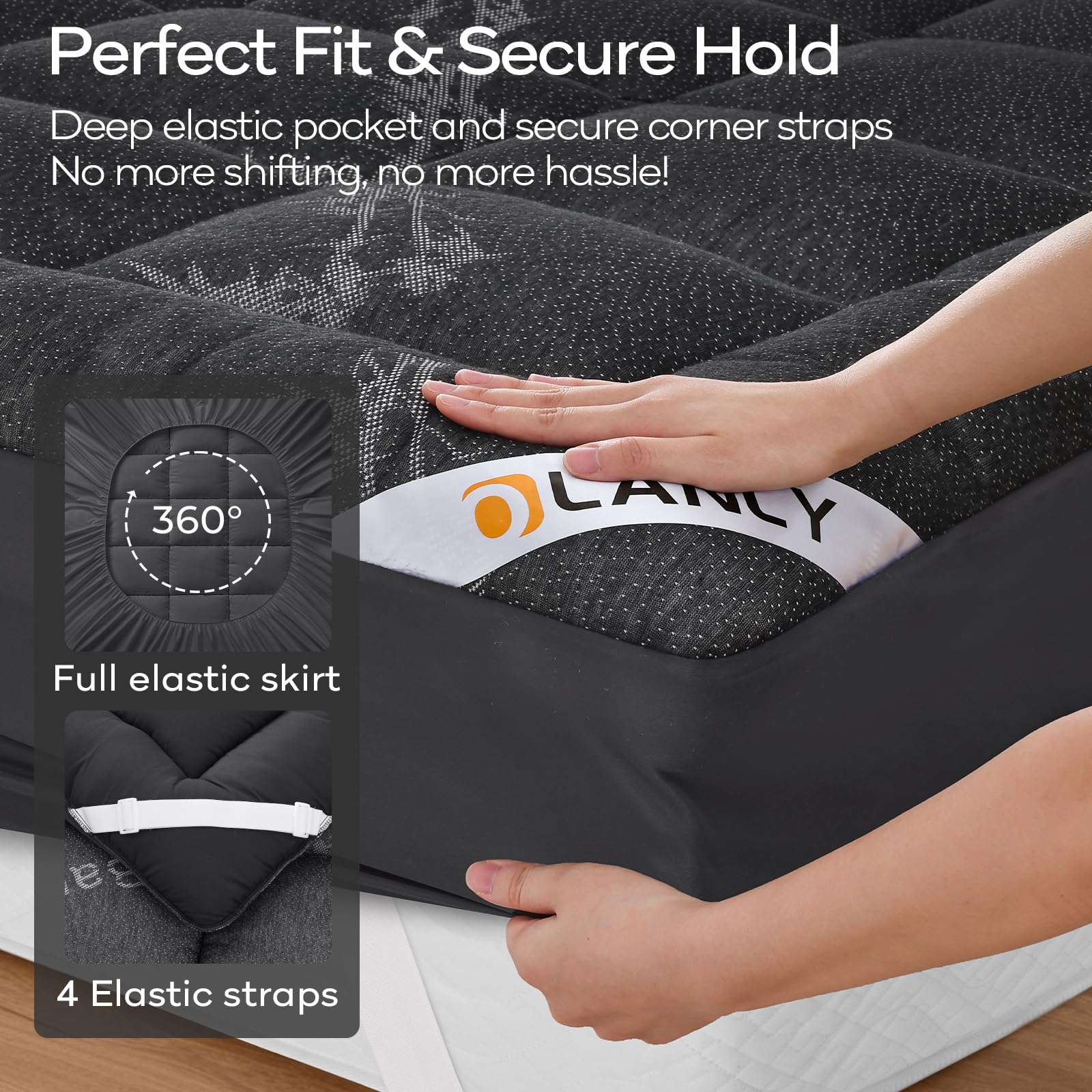 OLANLY Queen Mattress Topper – Viscose Made from Bamboo, Cooling Soft Queen Pillow Top Mattress Pad for Back Pain Relief, Plush Down Alternative Fill Bed Topper with Elastic Deep Pocket, Dark Gray