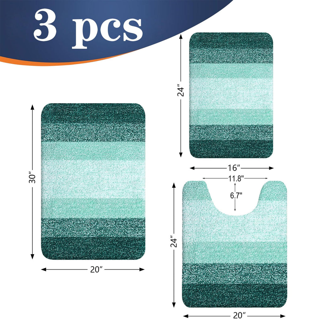 OLANLY Bathroom Rugs Sets 3 Piece, Soft Absorbent Microfiber Bath Mats and U-Shaped Contour Toilet Rug, Machine Wash Dry, Plush Shaggy Bath Mat Set for Bathroom (30"x20"+24"x16"+24"x20", Grey)