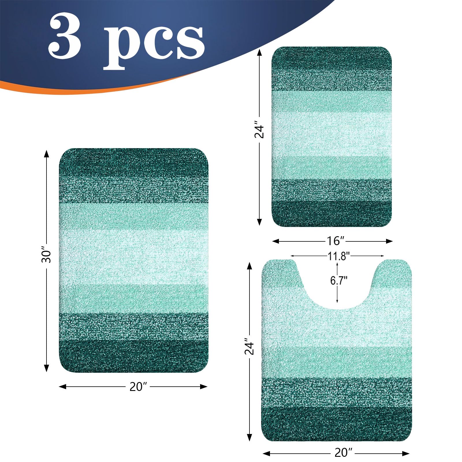 OLANLY Bathroom Rugs Sets 3 Piece, Soft Absorbent Microfiber Bath Mats and U-Shaped Contour Toilet Rug, Machine Wash Dry, Plush Shaggy Bath Mat Set for Bathroom (30"x20"+24"x16"+24"x20", Grey)