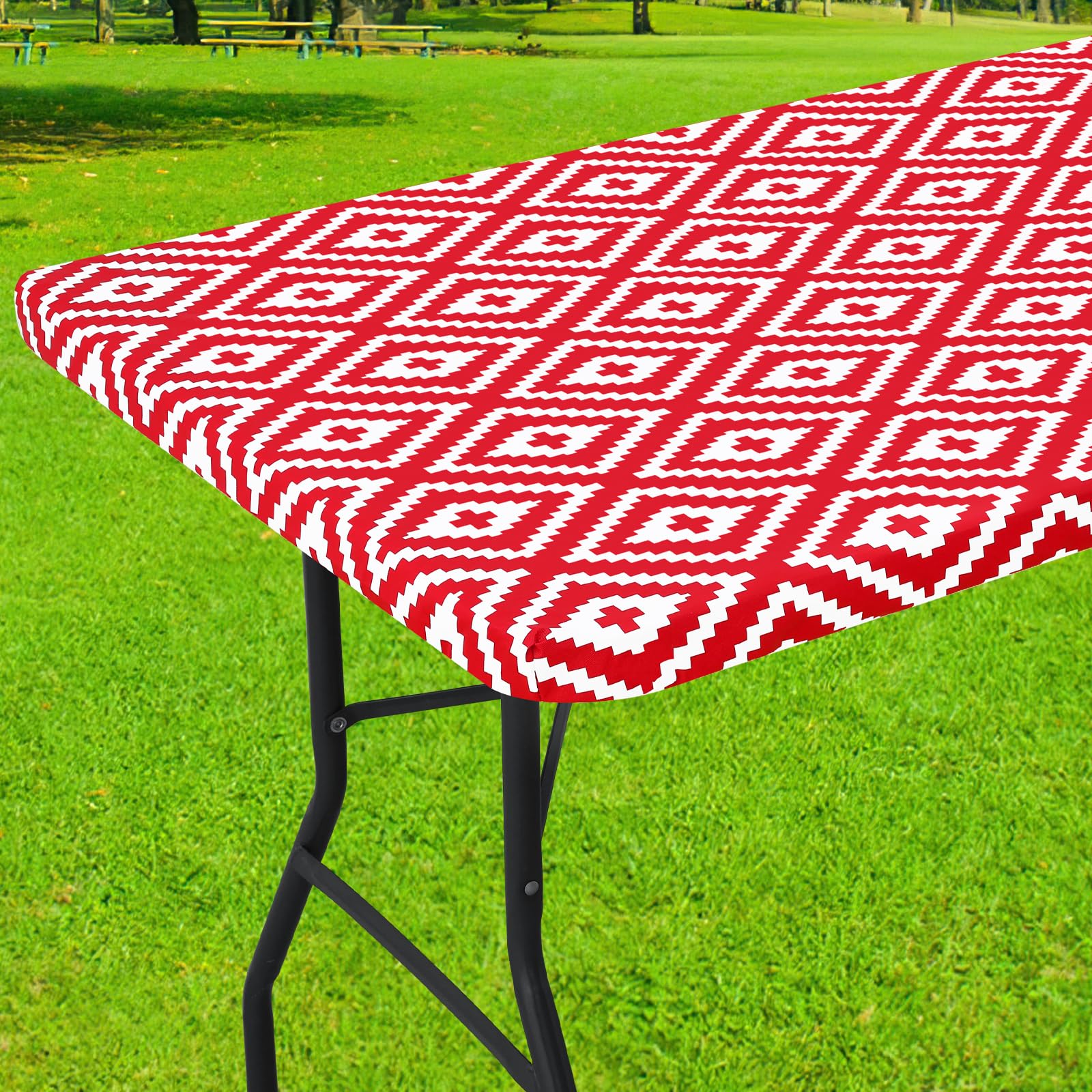 Smiry Rectangle Table Cloth Cover, Waterproof Elastic Fitted Picnic Tablecloth for 6 Foot Tables, Wipeable Flannel Backed Vinyl Tablecloths for Camping, Dining, Outdoor (Beige Wood, 30" x 72")
