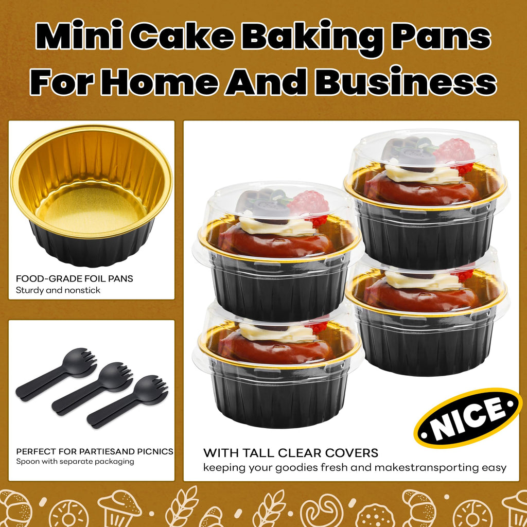 5 OZ Mini Loaf Pans with Lids Mini Cake Pans Baking Cups Disposable Ramekin for Cupake Pudding Party Wedding Birthday(50 Pack, Pink)