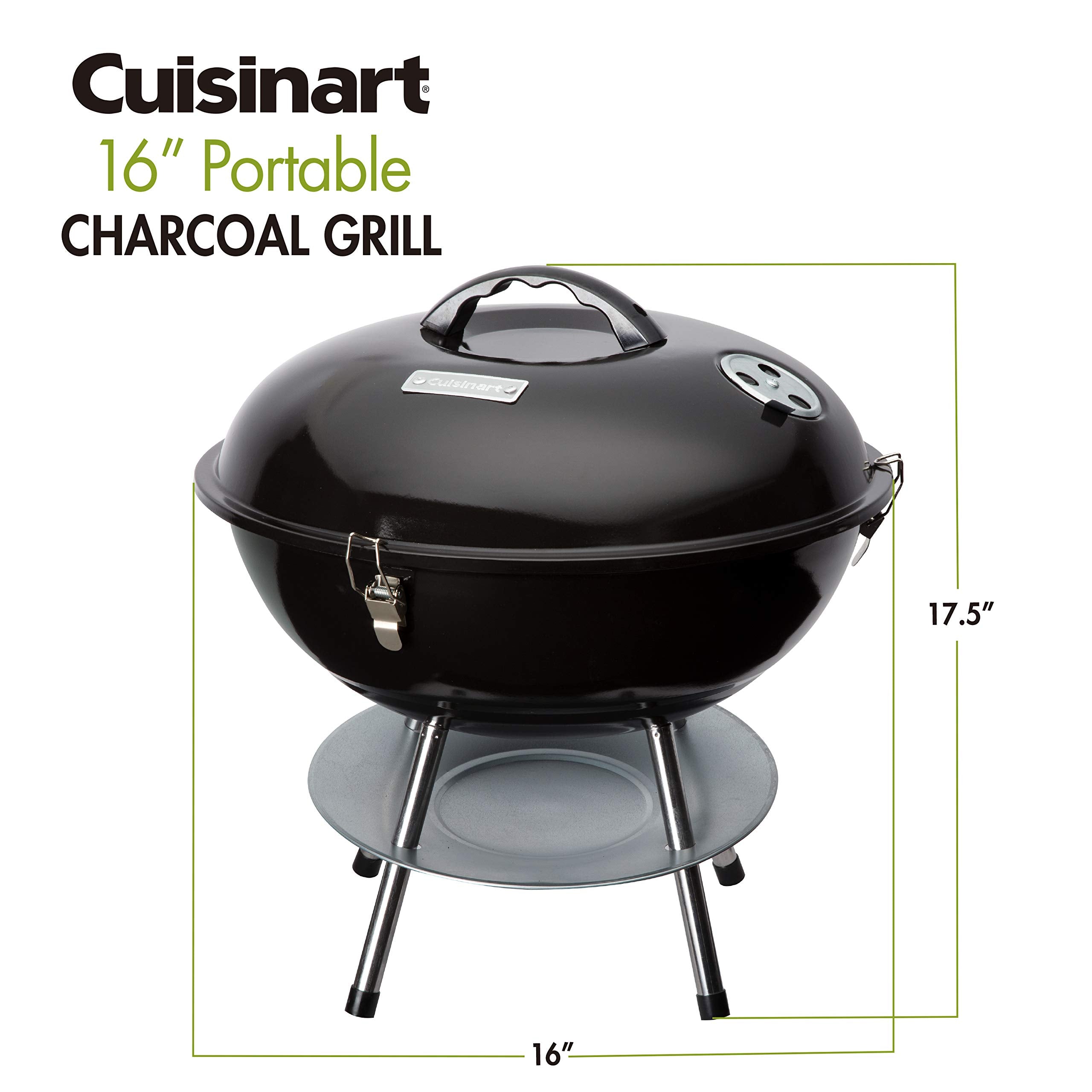 Cuisinart 14" Portable Charcoal Grill, Tabletop Outdoor Small Grill with Locking Lid and Dual Vents, Chrome Plated Travel Size BBQ Perfect for Camping, Tailgates, Cookouts, Red