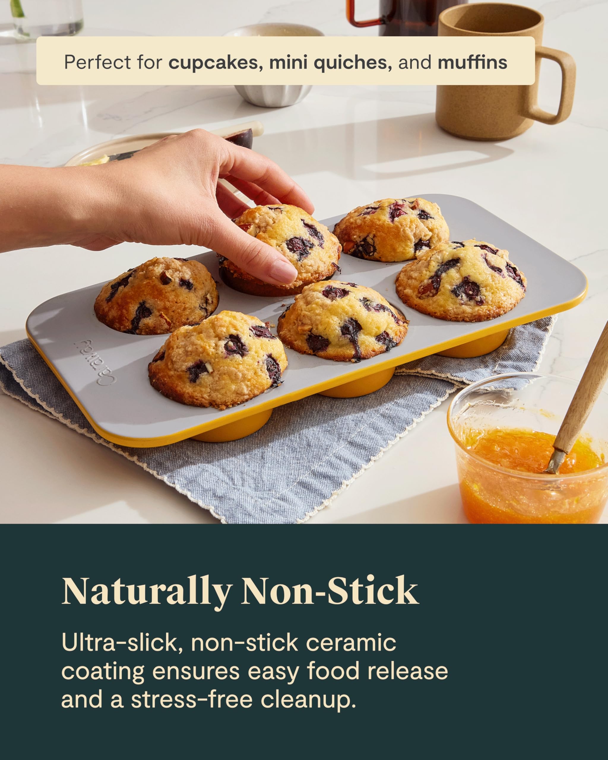 Caraway Non-Stick Ceramic 12-Cup Muffin Pan - Naturally Slick Ceramic Coating - Non-Toxic, PTFE & PFOA Free - Perfect for Cupcakes, Muffins, and More - Cream