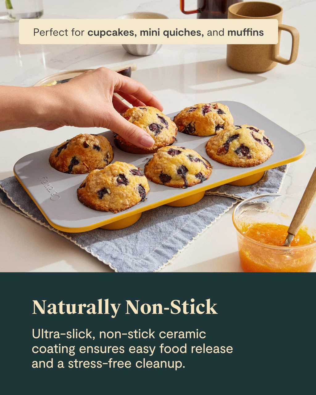 Caraway Non-Stick Ceramic 12-Cup Muffin Pan - Naturally Slick Ceramic Coating - Non-Toxic, PTFE & PFOA Free - Perfect for Cupcakes, Muffins, and More - Cream