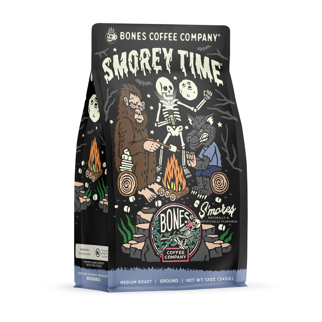 Bones Coffee Company Blueberry Blast Cake, Blueberry Pancakes Flavored Coffee, Medium Roast Low Acid Arabica Beans Compatible with Auto drip and French Press Coffee Maker, 12 Oz Ground