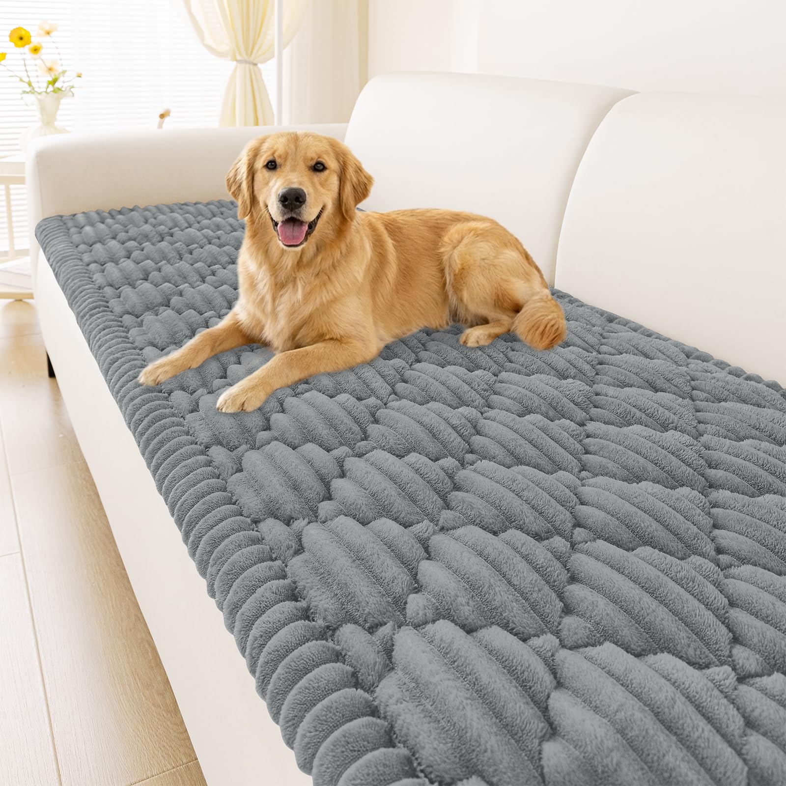 Smiry Pet Couch Cover for Dogs Washable, Non-Slip Fuzzy Couch Covers for 3 Cushion Sofa Pet Friendly, Soft Thick Furniture Protector Sofa Slipcover Mat for Dogs (Camel, 27.6" x 59")