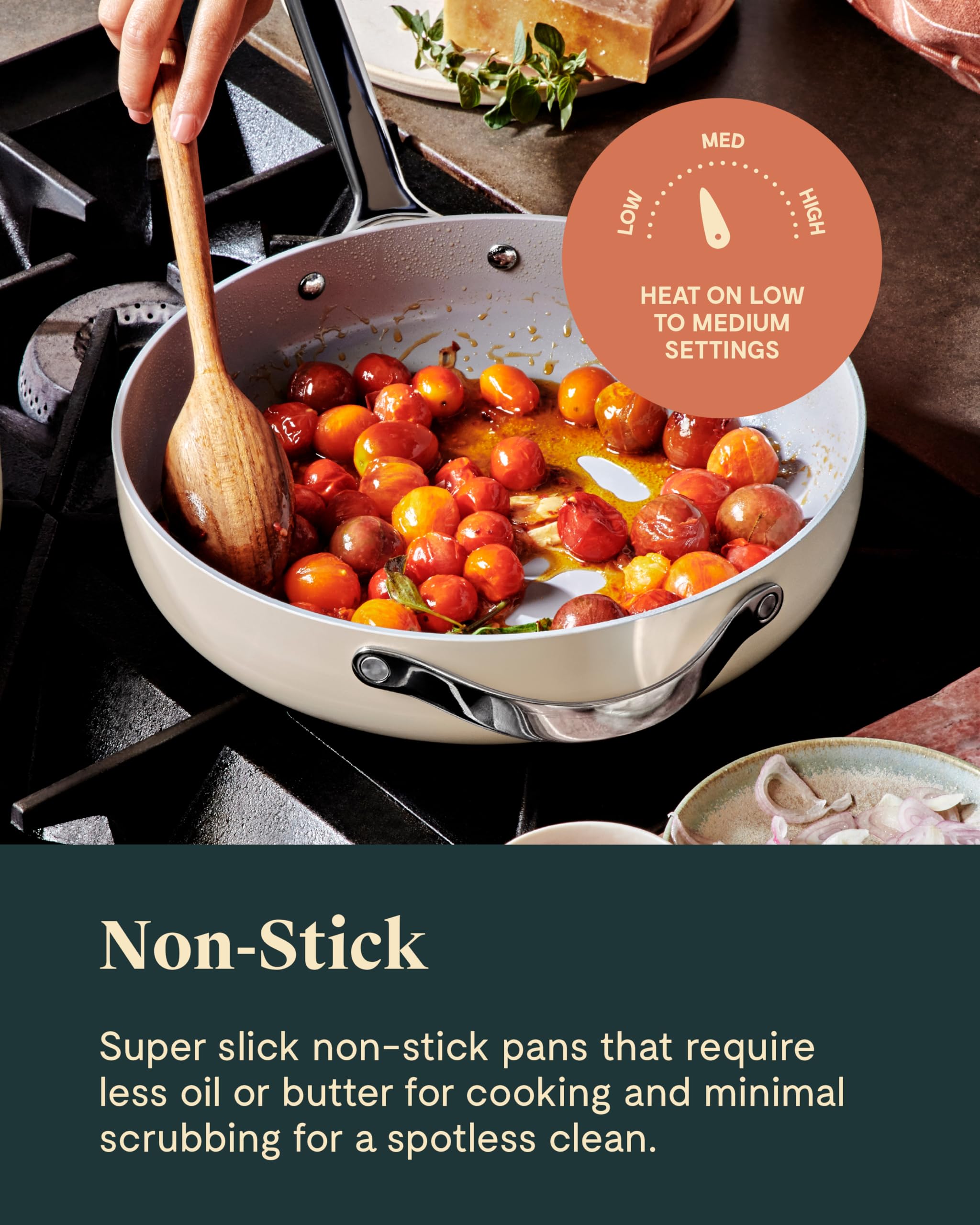 Caraway 4-Piece Fry Pan Set - Non-Stick Frying Pans (10.5” & 8”) & Non-Stick Sauté Pan - Non Toxic, PTFE & PFOA Free - Oven Safe & Compatible with All Stovetops (Gas, Electric & Induction) - Cream