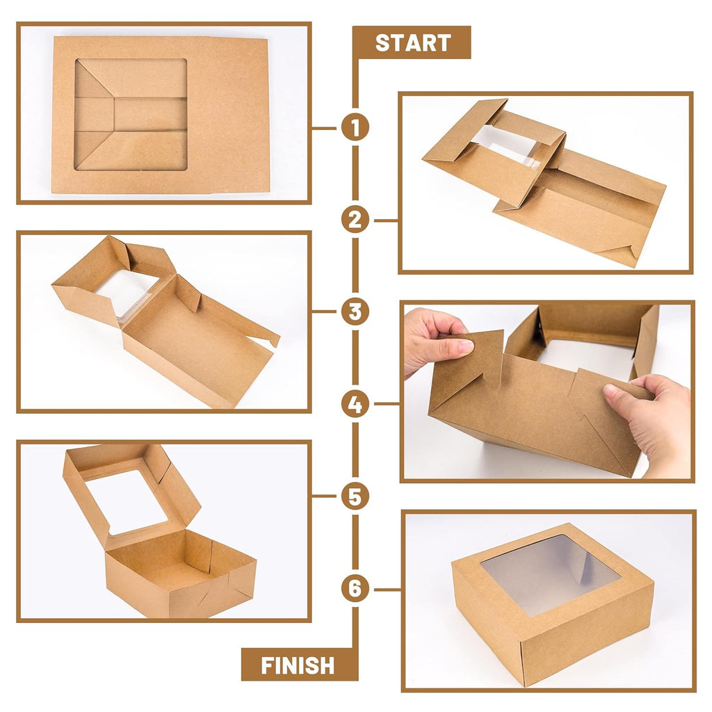 8x8x3 inch Kraft Cookie Boxes Candy Boxes with Window for Chocolate Covered Strawberry Macaron Donut Breakable Heart Baked Goods, Gift Treat Boxes Charcuterie Box(30 Pack,Brown)