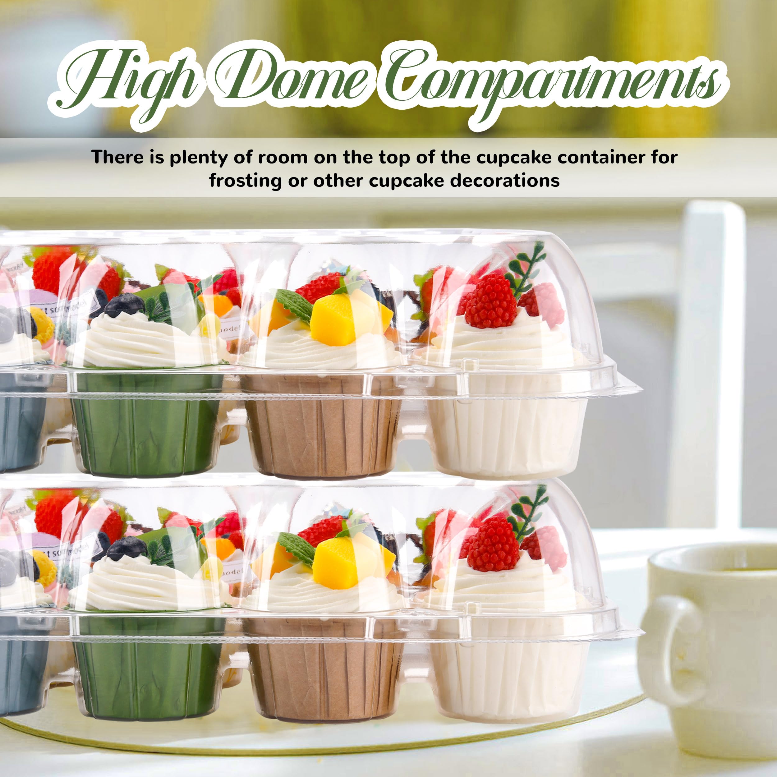 24 Count Cupcake Containers 10 Pack Cupcake Holders Plastic Stackable Cupcake Boxes with Detachable Tall Dome Lids and 240 Liners for 240 Cupcakes, BPA Free, Standard Size