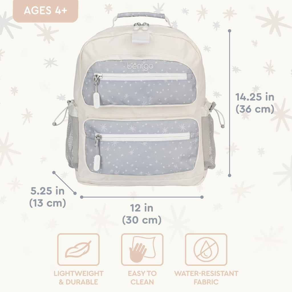 Bentgo Kids Backpack - Lightweight 14” Backpack in Fun Prints for School, Travel, & Daycare, Ideal for Ages 4+, Roomy Interior, Durable & Water-Resistant Fabric, & Loop for Lunch Bag (Trucks)