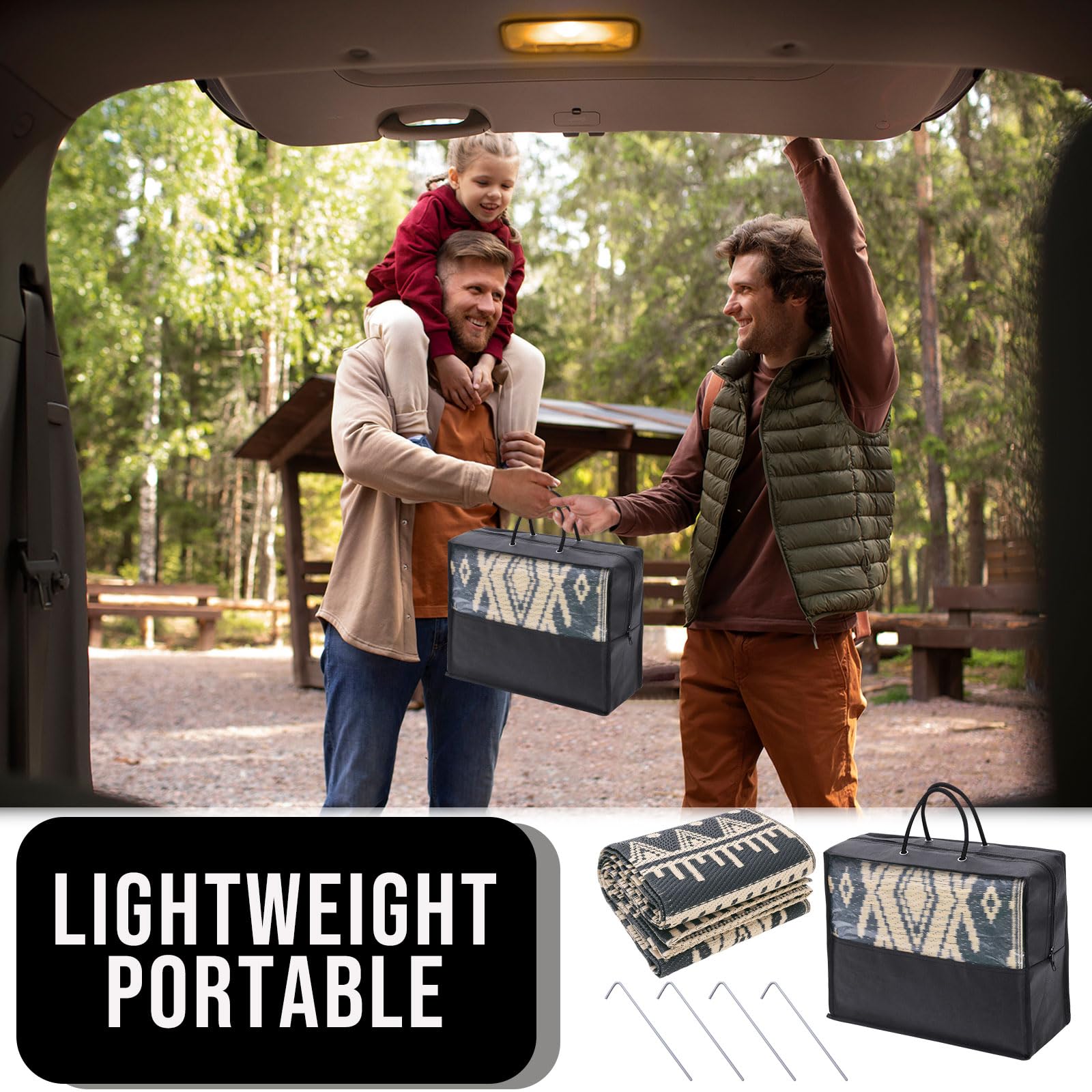 OLANLY Outdoor Rug Waterproof 5x8 ft, Reversible Outdoor Plastic Straw Rug, Boho Patio Rug, Indoor Outdoor Carpet, RV Mat Outside for Patio, Camp, Picnic, Balcony, Deck, Backyard, Black & White