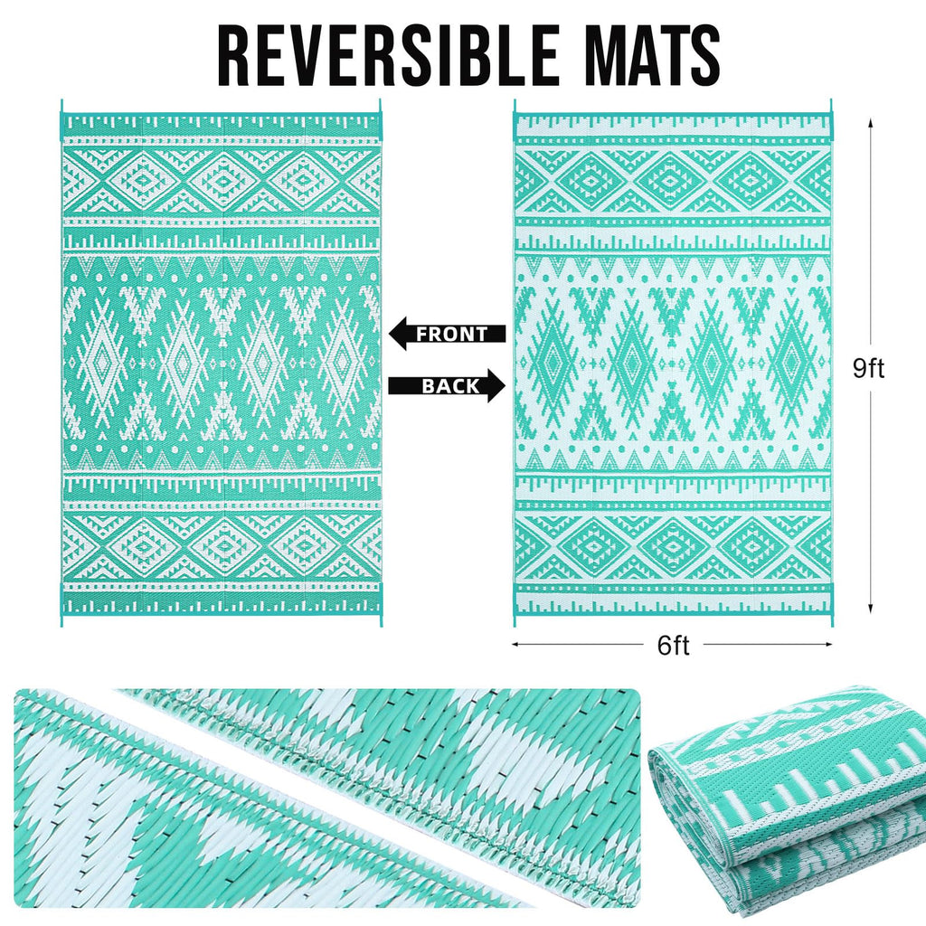 OLANLY Outdoor Rug Waterproof 5x8 ft, Reversible Outdoor Plastic Straw Rug, Boho Patio Rug, Indoor Outdoor Carpet, RV Mat Outside for Patio, Camp, Picnic, Balcony, Deck, Backyard, Black & White