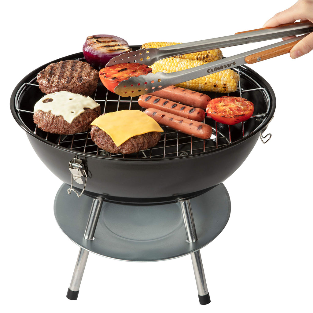 Cuisinart 14" Portable Charcoal Grill, Tabletop Outdoor Small Grill with Locking Lid and Dual Vents, Chrome Plated Travel Size BBQ Perfect for Camping, Tailgates, Cookouts, Red