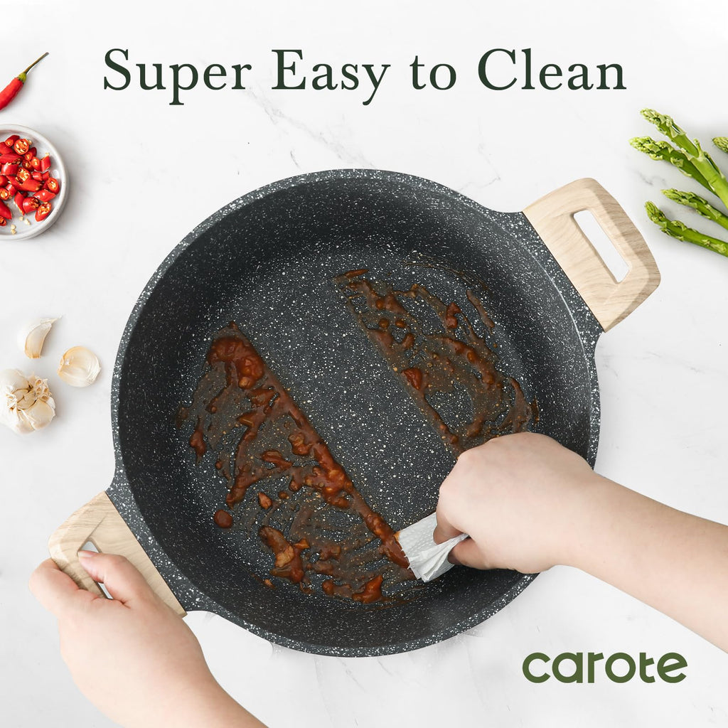 CAROTE 6 Qt Nonstick Stock Pot with Lid Soup Pot, 6 Quart Casserole with Lid, Easy to Clean Non Stick Cooking Pot Cookware PFOA Free, White Granite