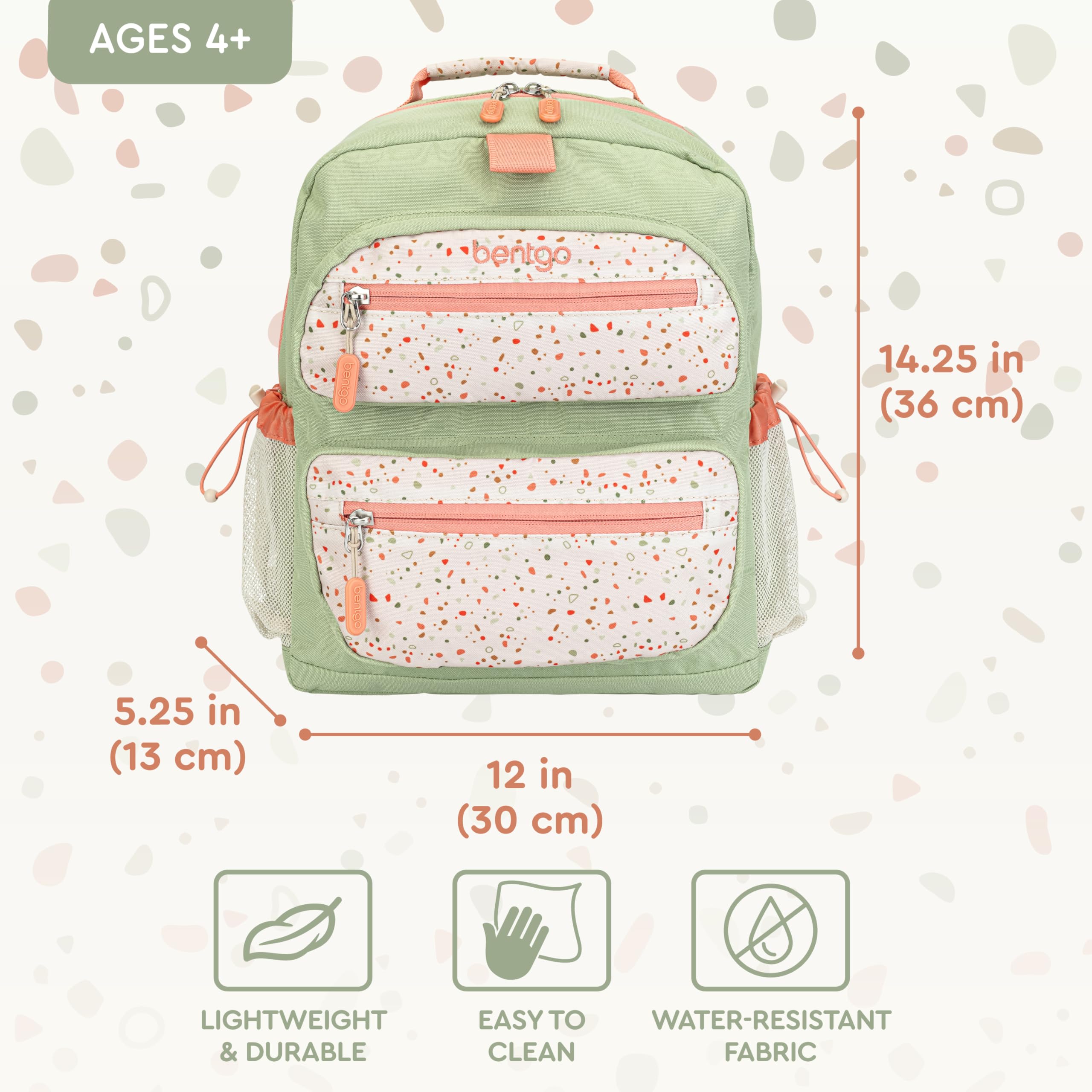 Bentgo Kids Backpack - Lightweight 14” Backpack in Fun Prints for School, Travel, & Daycare, Ideal for Ages 4+, Roomy Interior, Durable & Water-Resistant Fabric, & Loop for Lunch Bag (Trucks)