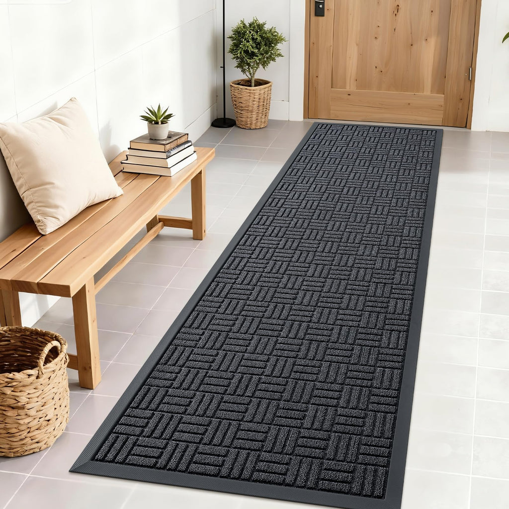 OLANLY Front Door Mat Outside Entrance 29.5x17, Absorbent, Heavy Duty Sturdy Natural Rubber Doormat Indoor Outdoor, Stain and Fade Resistant, Non-Slip Backing Low Profile Floor Mat for Entryway, Grey