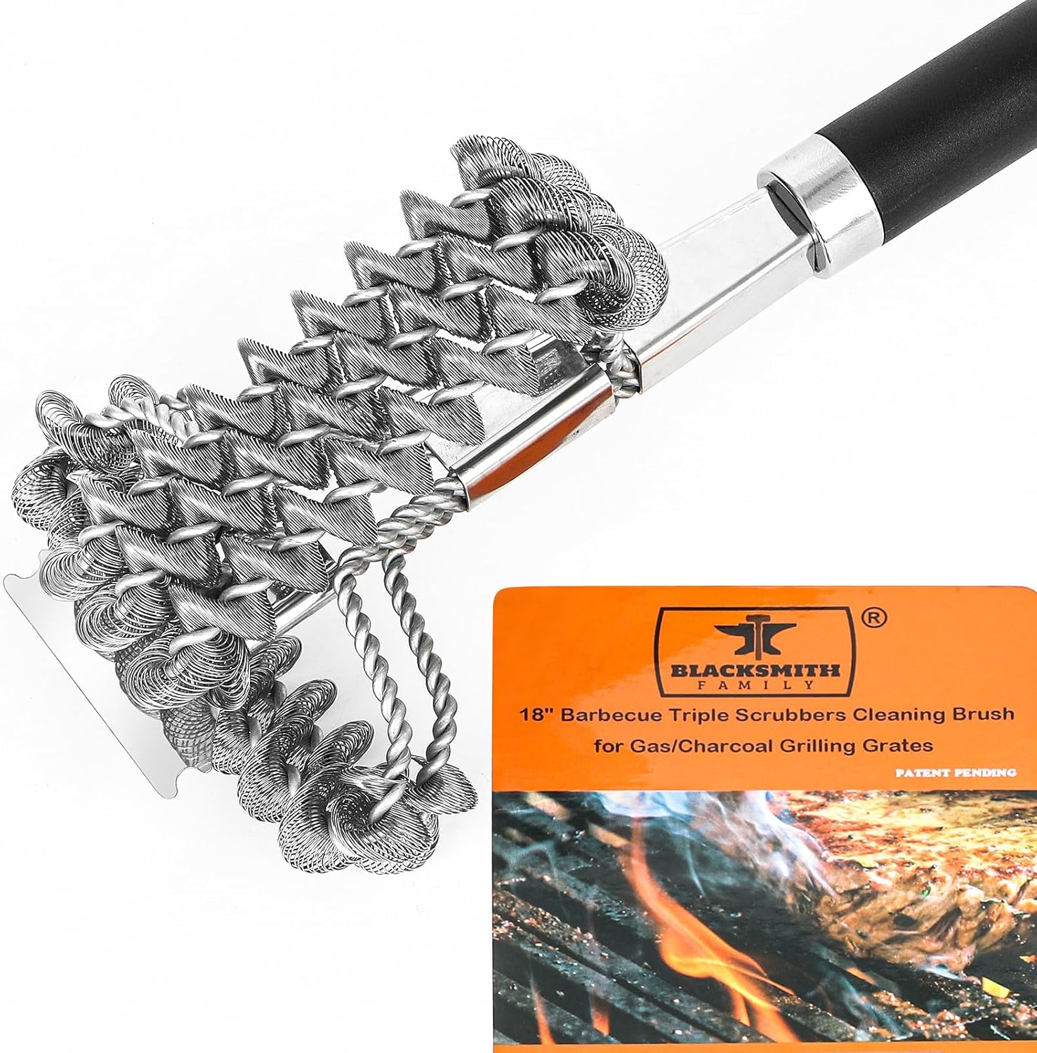 18" Bristle Free Grill Brush Barbecue Triple Scrubbers Cleaning Brush for Gas or Charcoal Grills,Compatible with Stainless Steel/Cast Iron/Porcelain Grill Grates