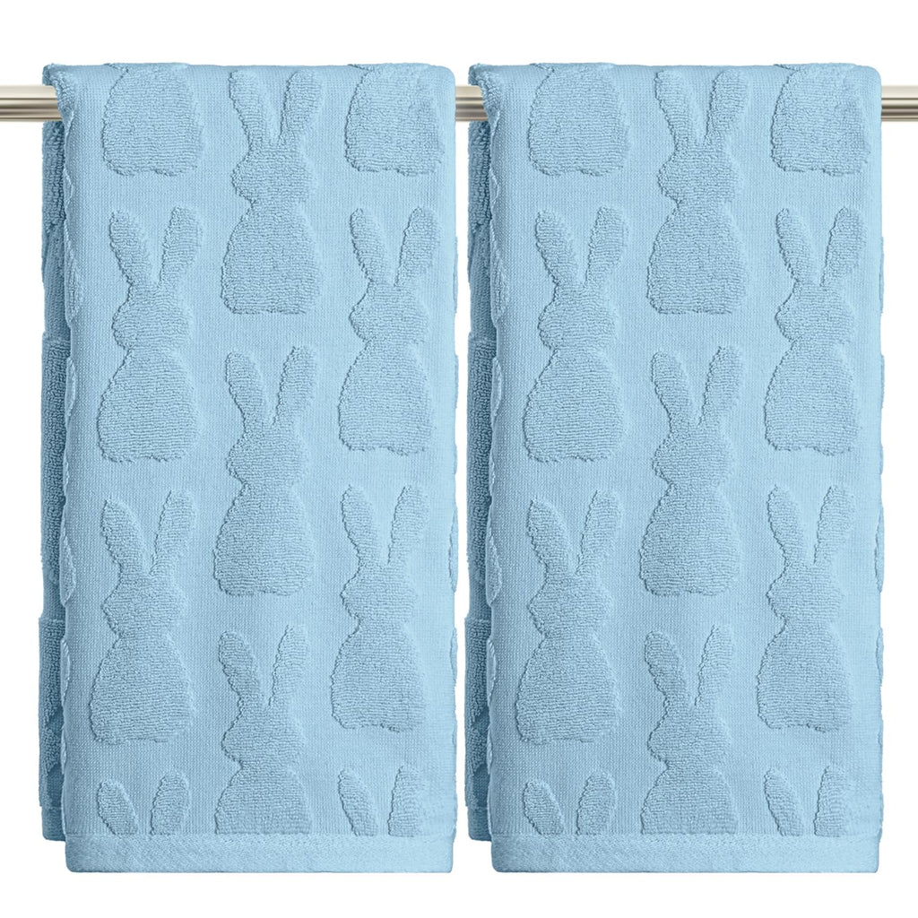 Artoid Mode 2 Pcs Beige 3D Rabbit Jacquard Easter Hand Towels for Bathroom, 100% Cotton Soft Absorbent Bathroom Decor Towels, 13.7 x 29.5 Inch