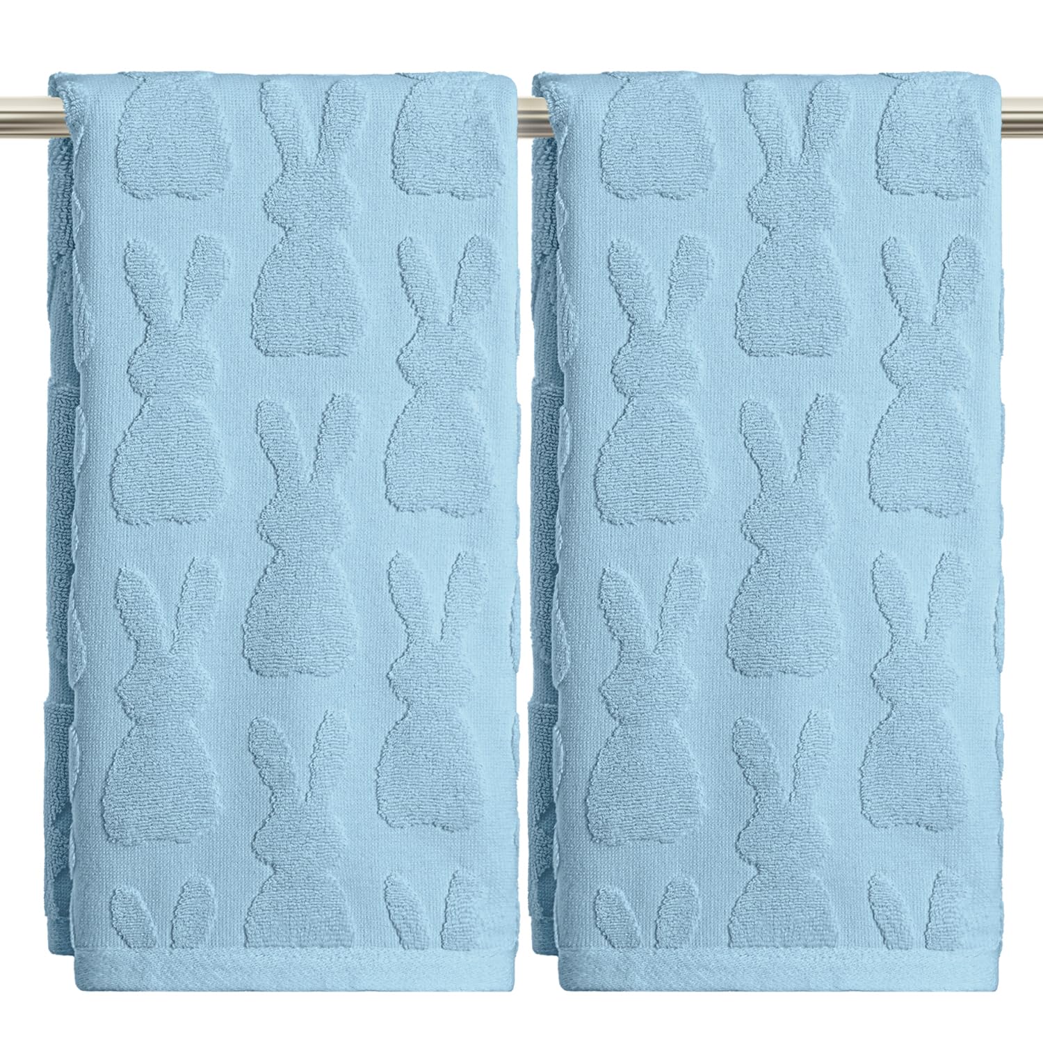 Artoid Mode 2 Pcs Beige 3D Rabbit Jacquard Easter Hand Towels for Bathroom, 100% Cotton Soft Absorbent Bathroom Decor Towels, 13.7 x 29.5 Inch