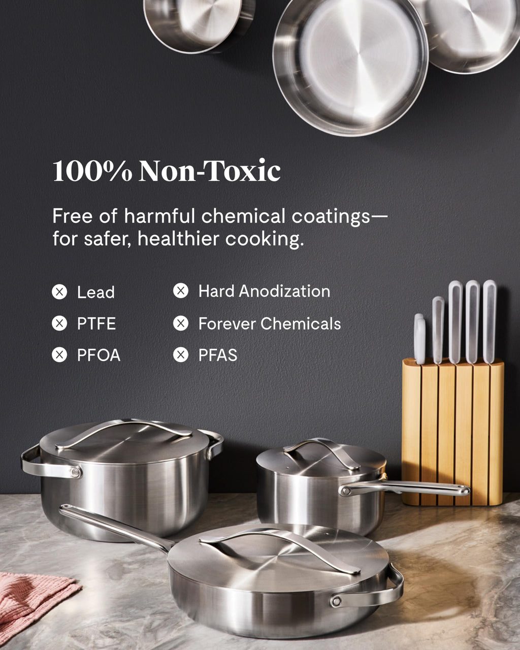 Caraway Stainless Steel Cookware Set – 12 Piece 5-Ply Stainless Steel Pots and Pans Set - Includes Fry, Sauce, Sauté Pan, Dutch Oven, and Space-Saving Storage - Non Toxic, PTFE & PFOA Free
