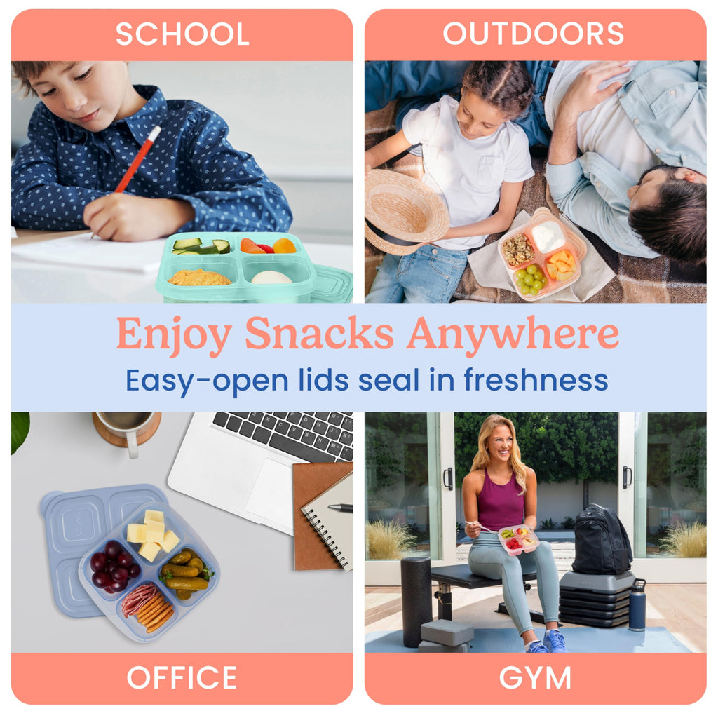 Bentgo Easyboxes 4-Compartment Snack Containers - 8-Piece Set with 4 Trays & 4 Custom-Fit Lids to Seal in Freshness - Reusable Food Storage & Meal Prep Bento BPA-Free Containers (Classic)