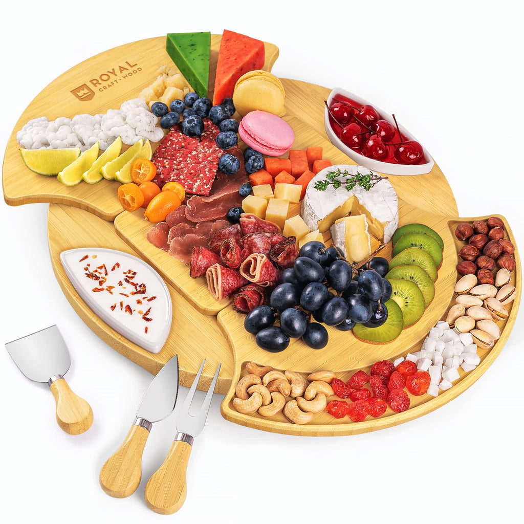 ROYAL CRAFT WOOD Premium Bamboo Charcuterie Board Set - Cheese Platter & Serving Tray & Serving Utensils - Perfect Housewarming Gift, Wedding, Bridal Shower Gift - Ideal for Entertaining and New Home