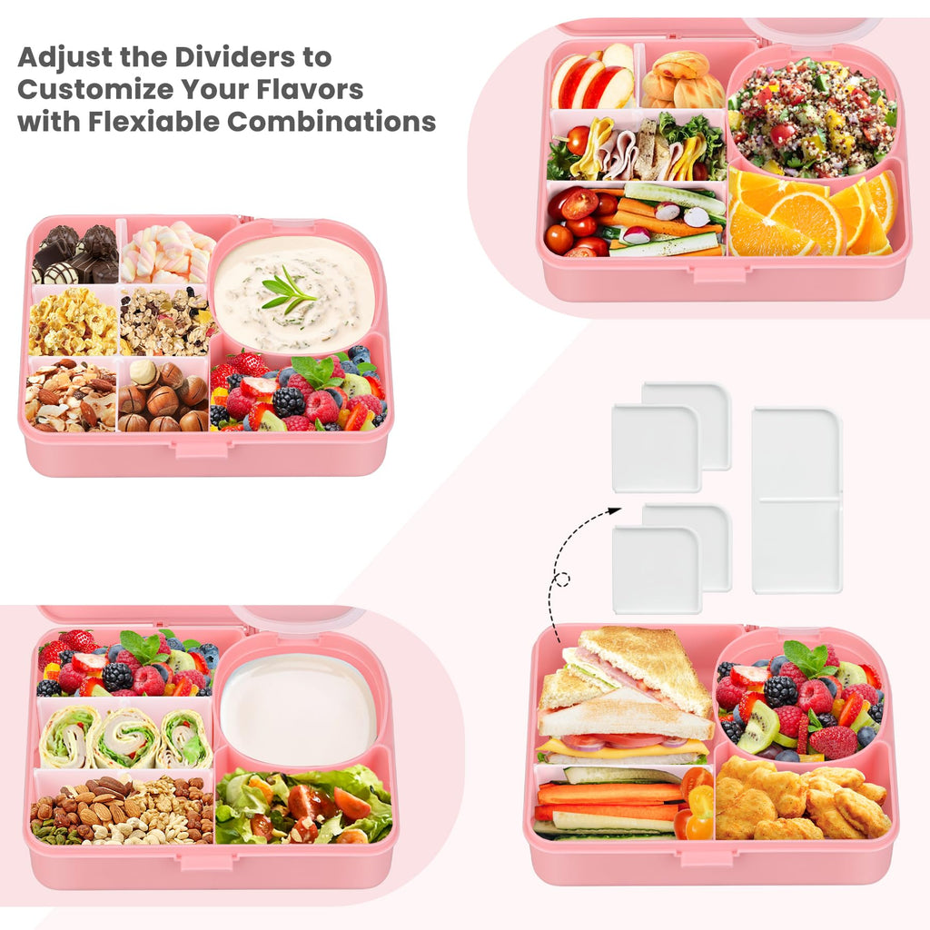 Snack Box Container for Kids Adults Reusable Snackle Box with Adjustable Dividers Airtight Snack Organizer with Compartents Toddler Bento Lunch Box Leak Proof for Office,School,Travel,Outdoor