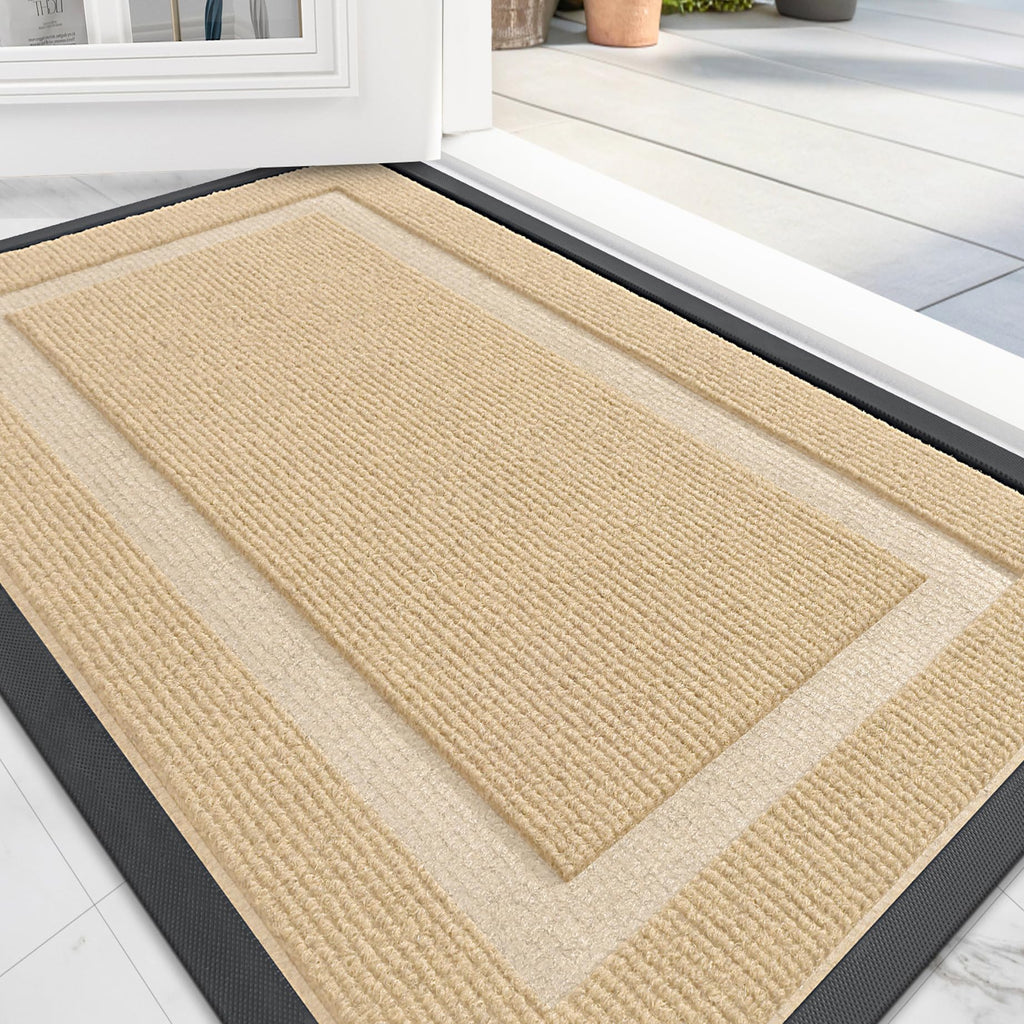 OLANLY Front Door Mat Indoor Outdoor Entrance, Waterproof All-Season, All-Weather Doormat, Sturdy Natural Rubber, Fade Resistant, Low Profile, Easy Clean Patio Porch Entryway Mat, 29.5x17, Black