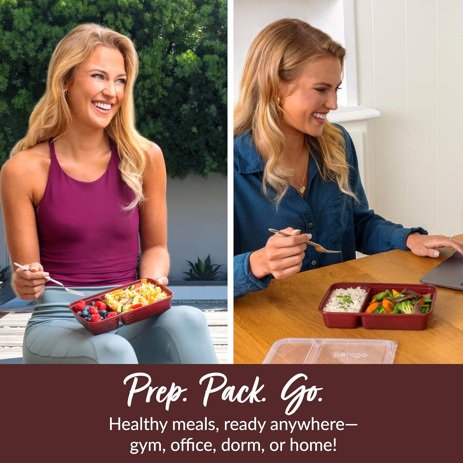 Bentgo Prep - 20-Piece 2-Compartment Reusable Meal Prep Containers with Lids, PFAS & BPA Free Materials, Durable, Microwave, Freezer, & Dishwasher Safe To Go Food Storage (Burgundy)