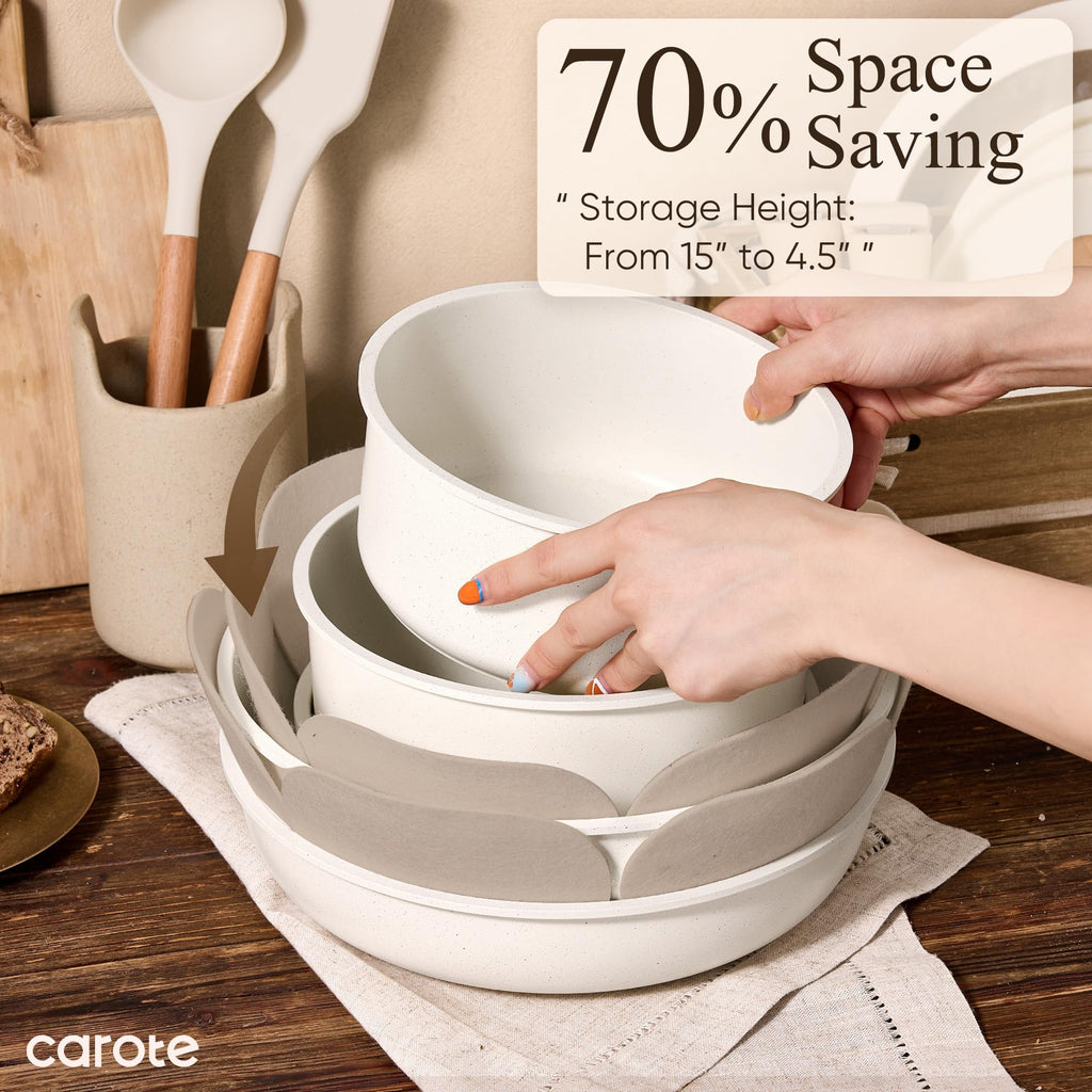 CAROTE 19pcs Pots and Pans Non Stick, Cookware Sets Detachable Handle, Induction Kitchen Pots and Pans,NonStick Cooking Set, Oven/Dishwasher/Fridge Safe, Space Saving