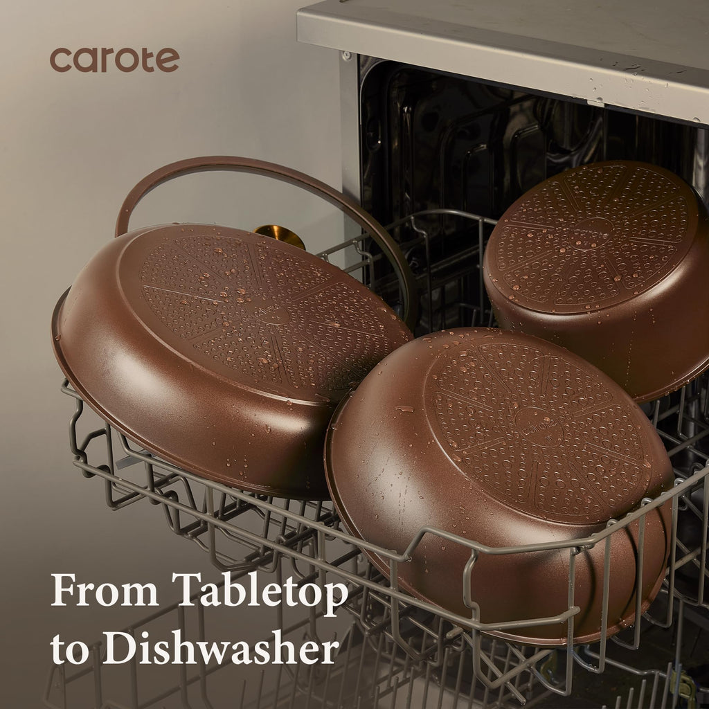 CAROTE 21pcs Pots and Pans Set, Nonstick Cookware Set Detachable Handle, Induction Kitchen Cookware Sets Non Stick with Removable Handle, RV Cookware Set, Gold and Purple