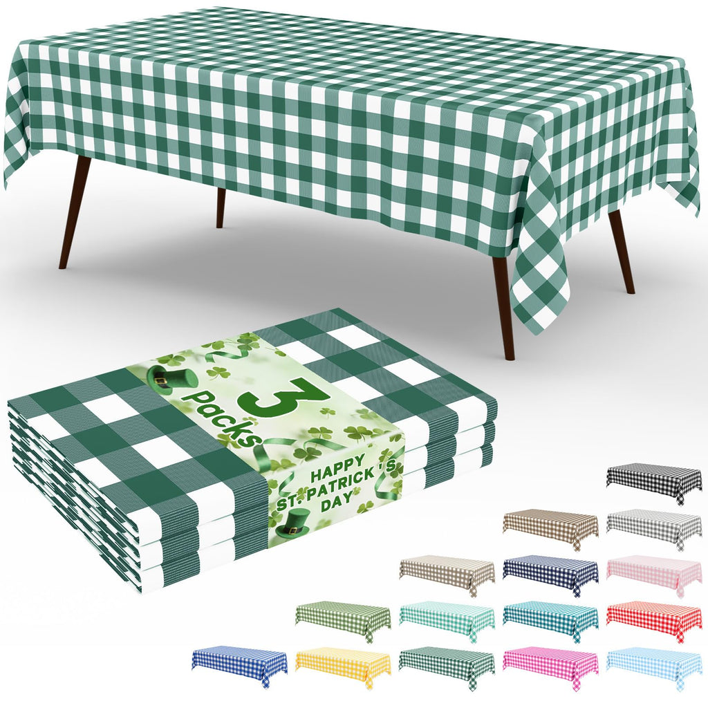 Smiry 3 Pack Red Gingham Disposable Tablecloths - 54" x 108" Heavy Duty Plastic Table Cloth, Waterproof Buffalo Plaid Table Covers for Picnic, Banquets, Outdoor Parties