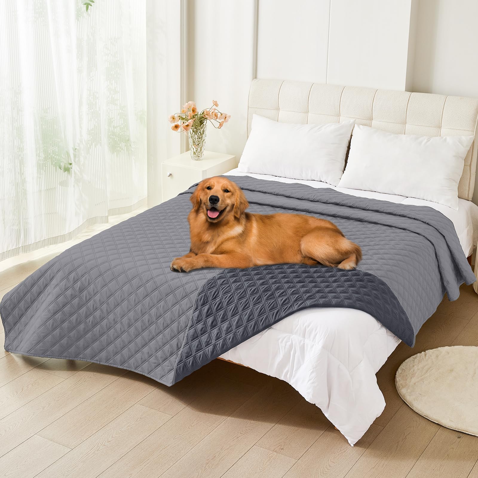 Smiry Waterproof Couch Covers for Dogs Washable, Reversible Pet Couch Covers for 3 Cushion Sofa Pet Friendly, Soft Sofa Furniture Protector for Dogs Cat Kids, Checkered (30"x70", Grey/Dark Grey)