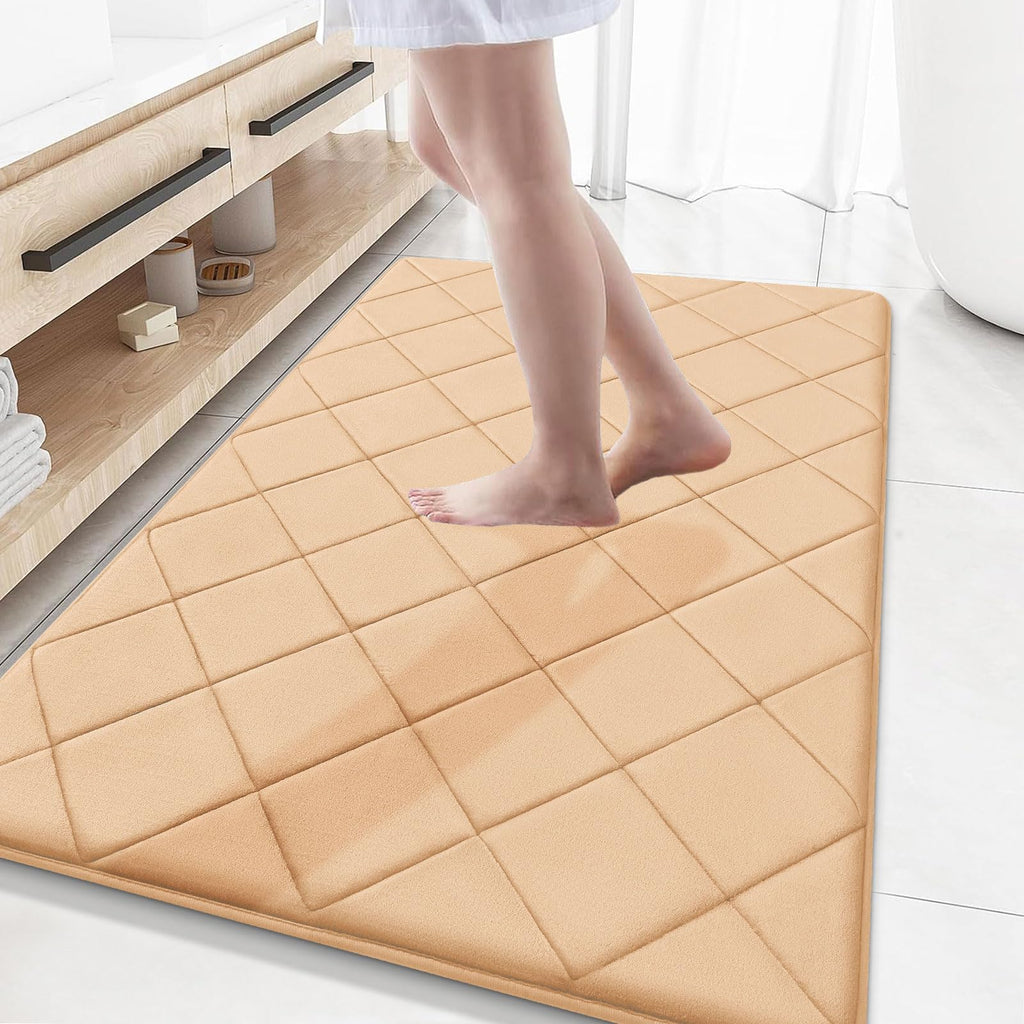 OLANLY Memory Foam Bath Mat 30x20, Ultra Soft and Absorbent Bathroom Rugs, Machine Washable, Comfortable Bath Carpet for Bathroom Floor, Tub and Shower, Black