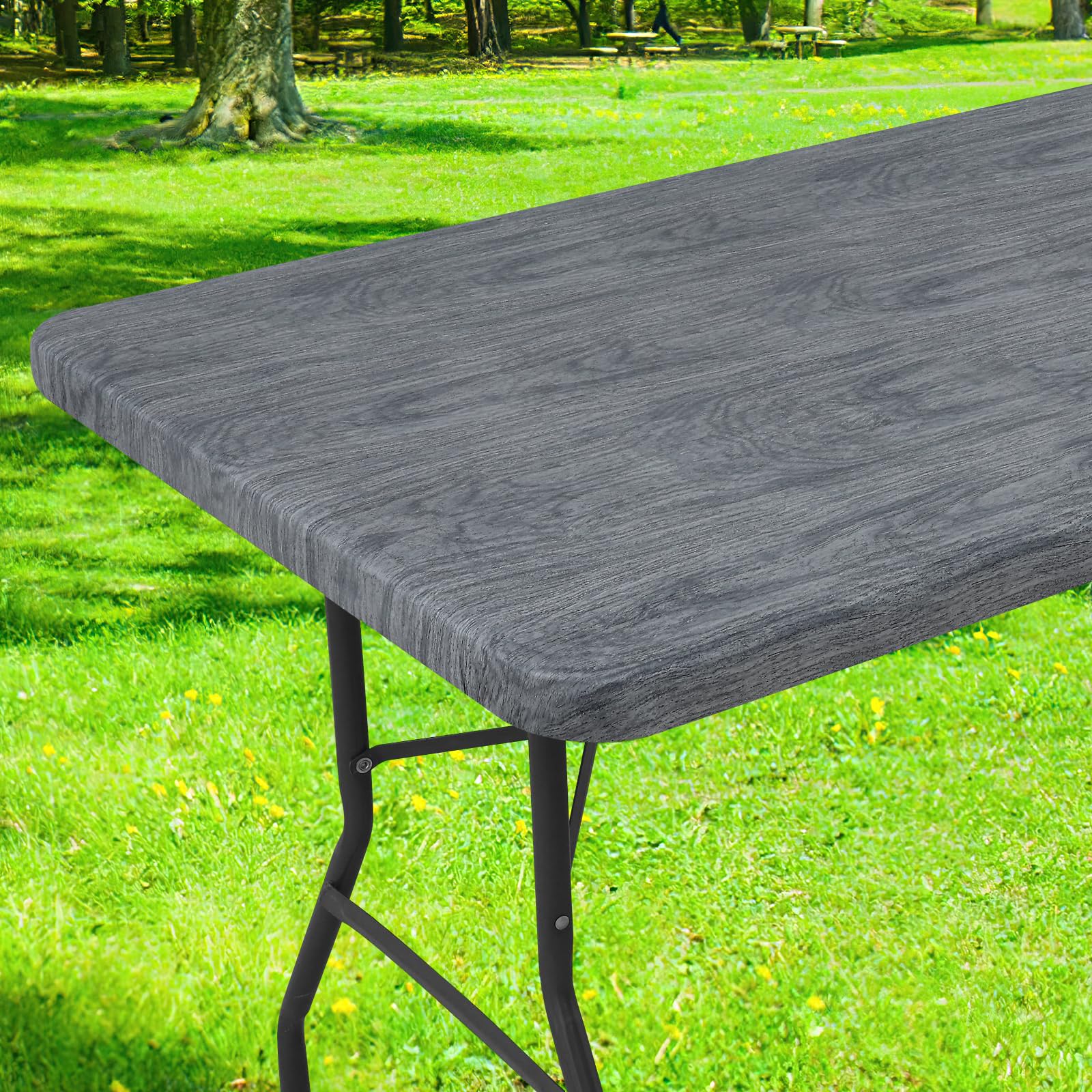 Smiry Rectangle Table Cloth Cover, Waterproof Elastic Fitted Picnic Tablecloth for 6 Foot Tables, Wipeable Flannel Backed Vinyl Tablecloths for Camping, Dining, Outdoor (Beige Wood, 30" x 72")