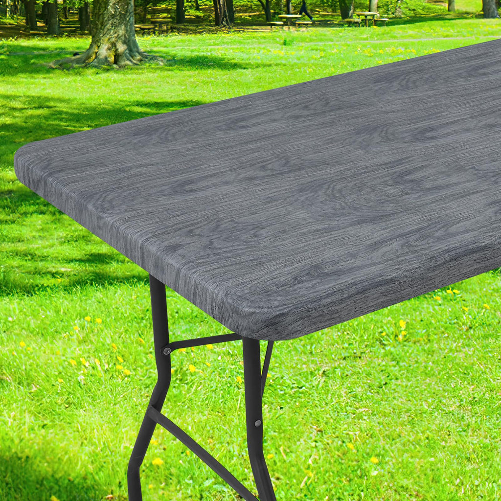 Smiry Rectangle Table Cloth Cover, Waterproof Elastic Fitted Picnic Tablecloth for 6 Foot Tables, Wipeable Flannel Backed Vinyl Tablecloths for Camping, Dining, Outdoor (Beige Wood, 30" x 72")
