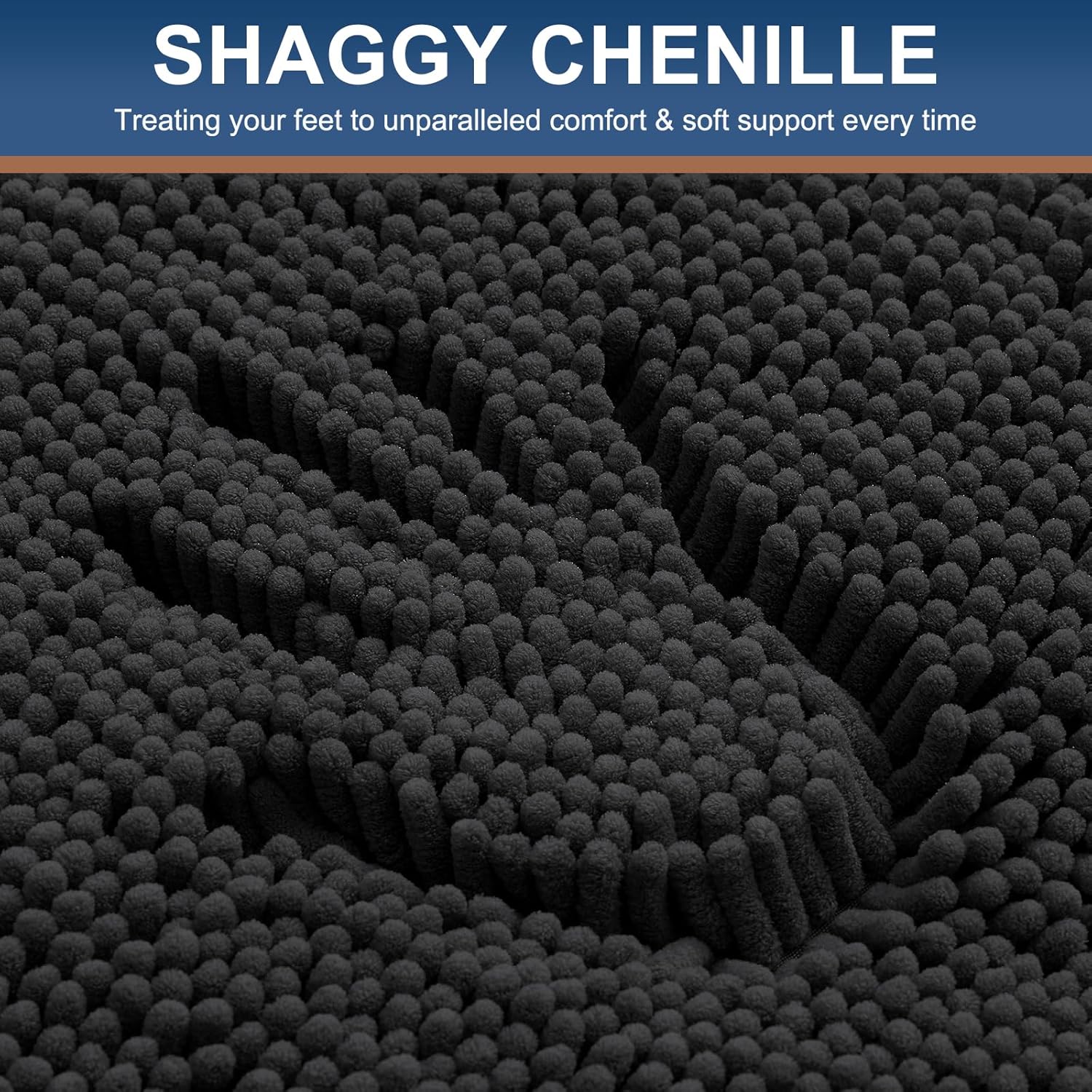 Smiry Luxury Chenille Bathroom Rugs 30x20, Extra Soft and Absorbent Shaggy Bath Mat, Machine Washable, Non-Slip Plush Carpet Runner for Tub, Shower, and Floor, Home Decor Accessories, Black