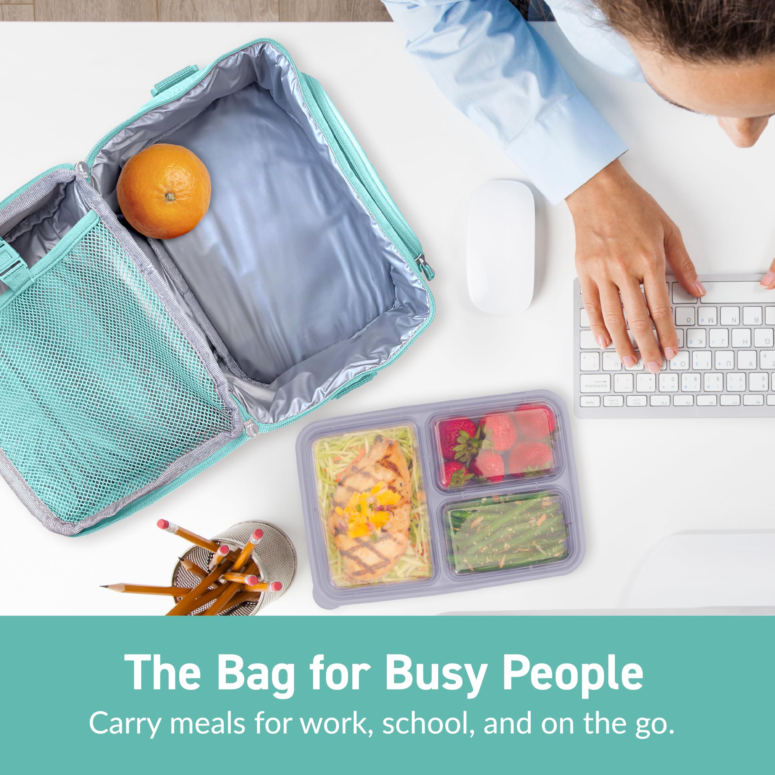 Bentgo® Deluxe Lunch Bag - Durable and Insulated Lunch Tote with Zippered Outer Pocket, Internal Mesh Pocket, Padded & Adjustable Straps, & 2-Way Zippers - Fits Most Lunch Boxes (Carbon Black)