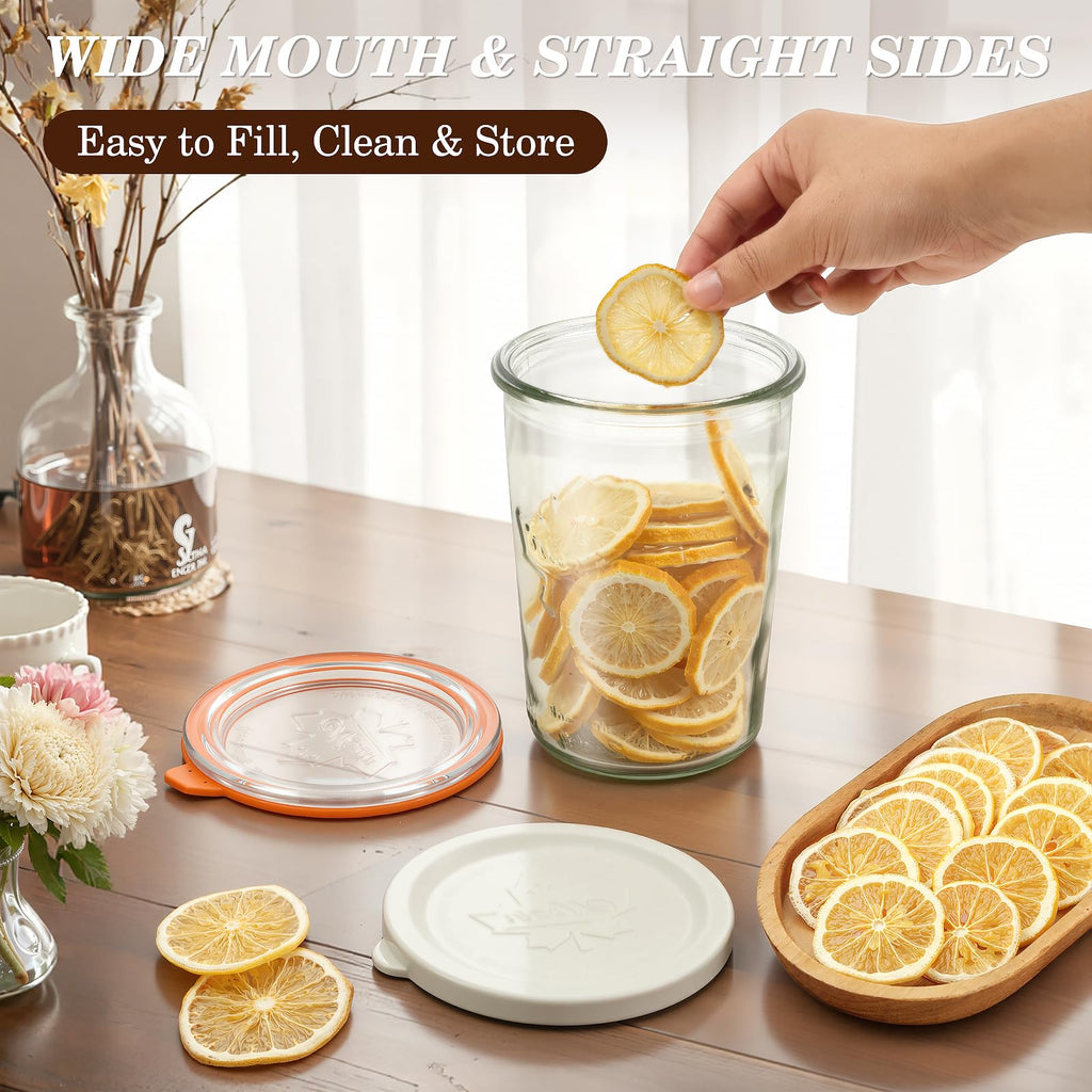 Freshmage Canning Jars 27 oz 2 Pack, Sourdough Starter Jars with 2 Lids Per Jar (Glass Sealing Lid & Plastic Lid), 800ML Wide Mouth Airtight Glass Storage Containers for Pickles, Yogurt, Pasta, Cereal