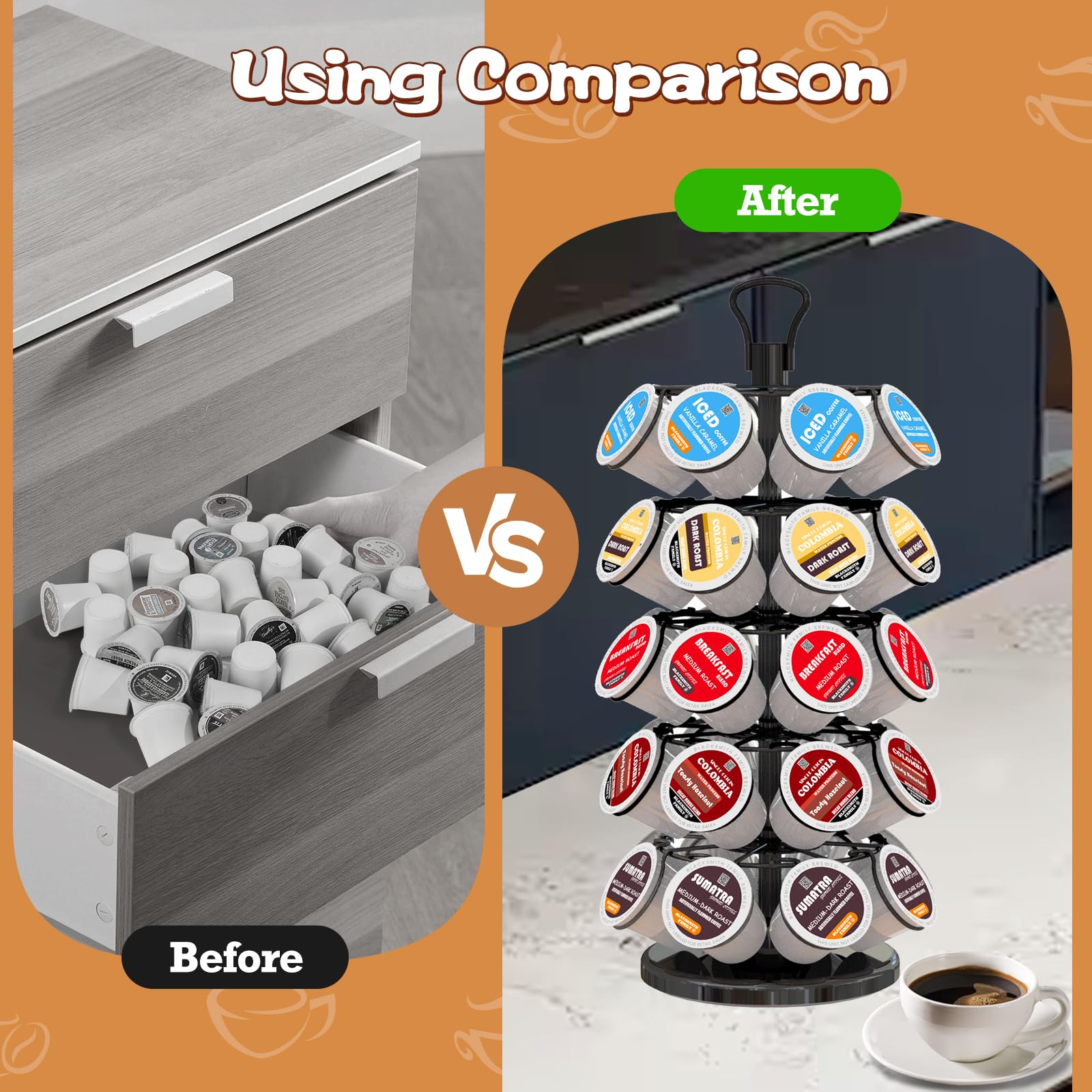 K Cup Holders,K Cup Holder, K Cups Holder,K Cup Carousel, Coffee Pods Holder Storage Organizer Stand,No Assembly Required,Black (Capacity of 40 Pods, Black)