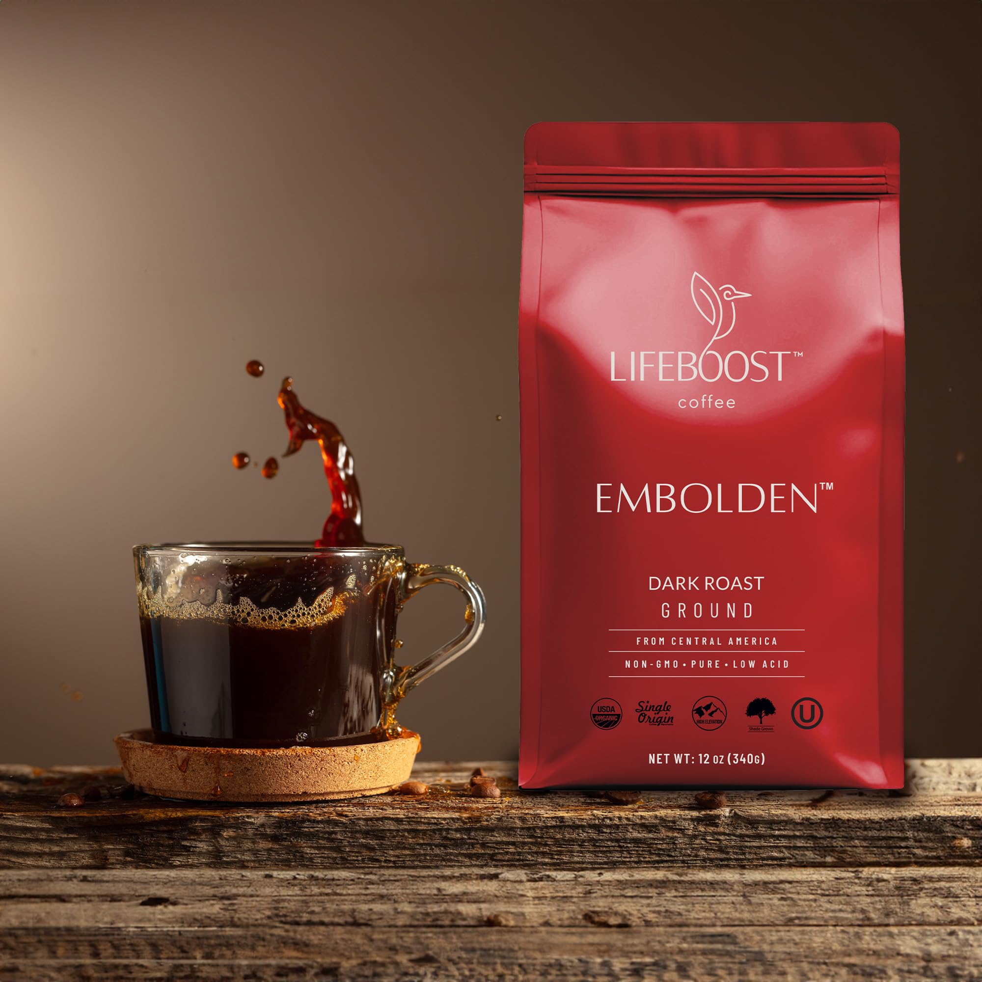 Lifeboost Dark Roast Ground Coffee - Non-GMO Low Acid Single Origin USDA Organic Dark Roast Coffee - Third Party Tested For Mycotoxins & Pesticides - 12 Ounces