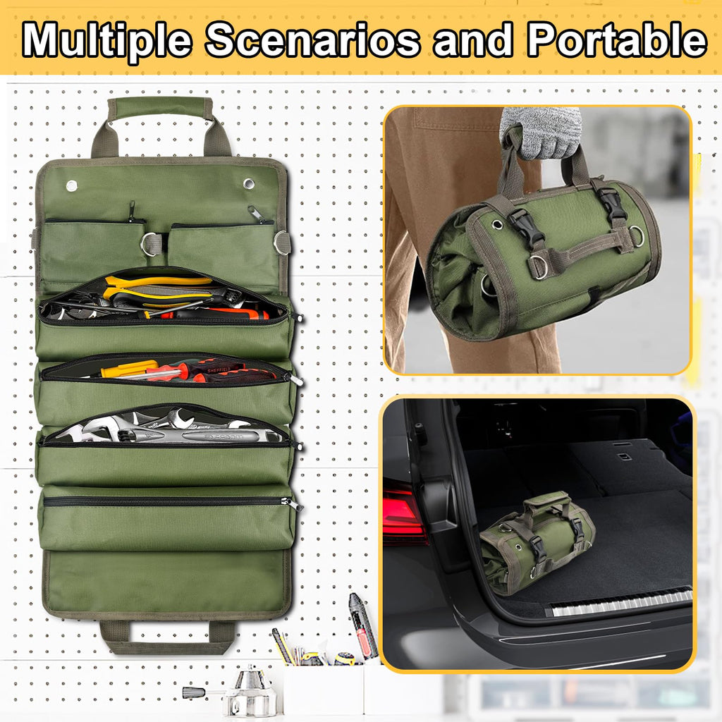 Tool Bag Organizer Roll Up: Gifts for Men Fathers Day Dad Gifts for Him Boyfriend Husband Birthday Portable Motorcycle Tool Box Woodworking Gift for Mechanic Craftsman Electrician Rollup Toolbag