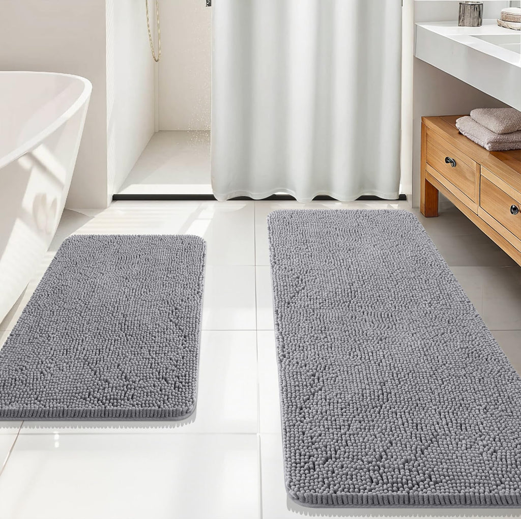 OLANLY Bathroom Rugs Sets 2 Piece, Soft Absorbent Chenille Bath Mats and U-Shaped Contour Toilet Mat Area Rug Set, Machine Washable Bath Carpet, Home Decor Accessories(30"x20"+24"x20", Grey)