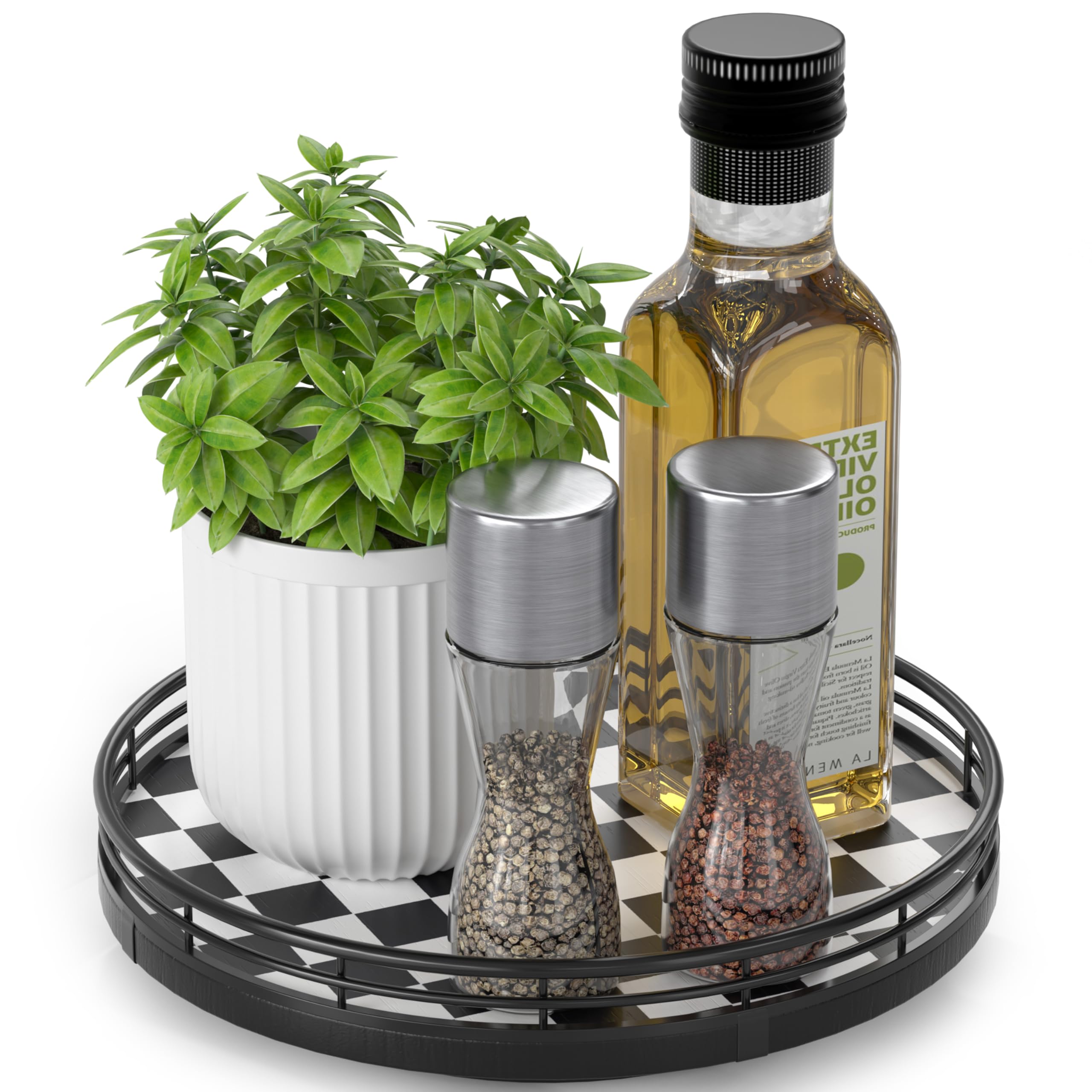 Farmhouse Oak 9" Lazy Susan Turntable Organizer for Cabinet, Round Wooden Lazy Susan Organization and Storage for Dining Table, Pantry, Kitchen, Countertop, Cupboard,Home Decor, Walnut Wood