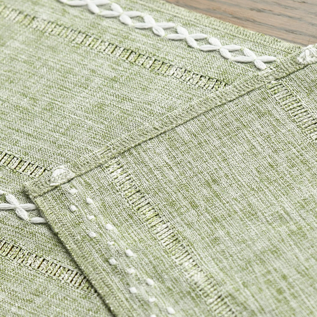 Artoid Mode Sage Green Rustic Cotton Linen Table Runner, Seasonal Embroidered Hollow Kitchen Dining Table Decoration for Home Party Decor 13x72 Inch