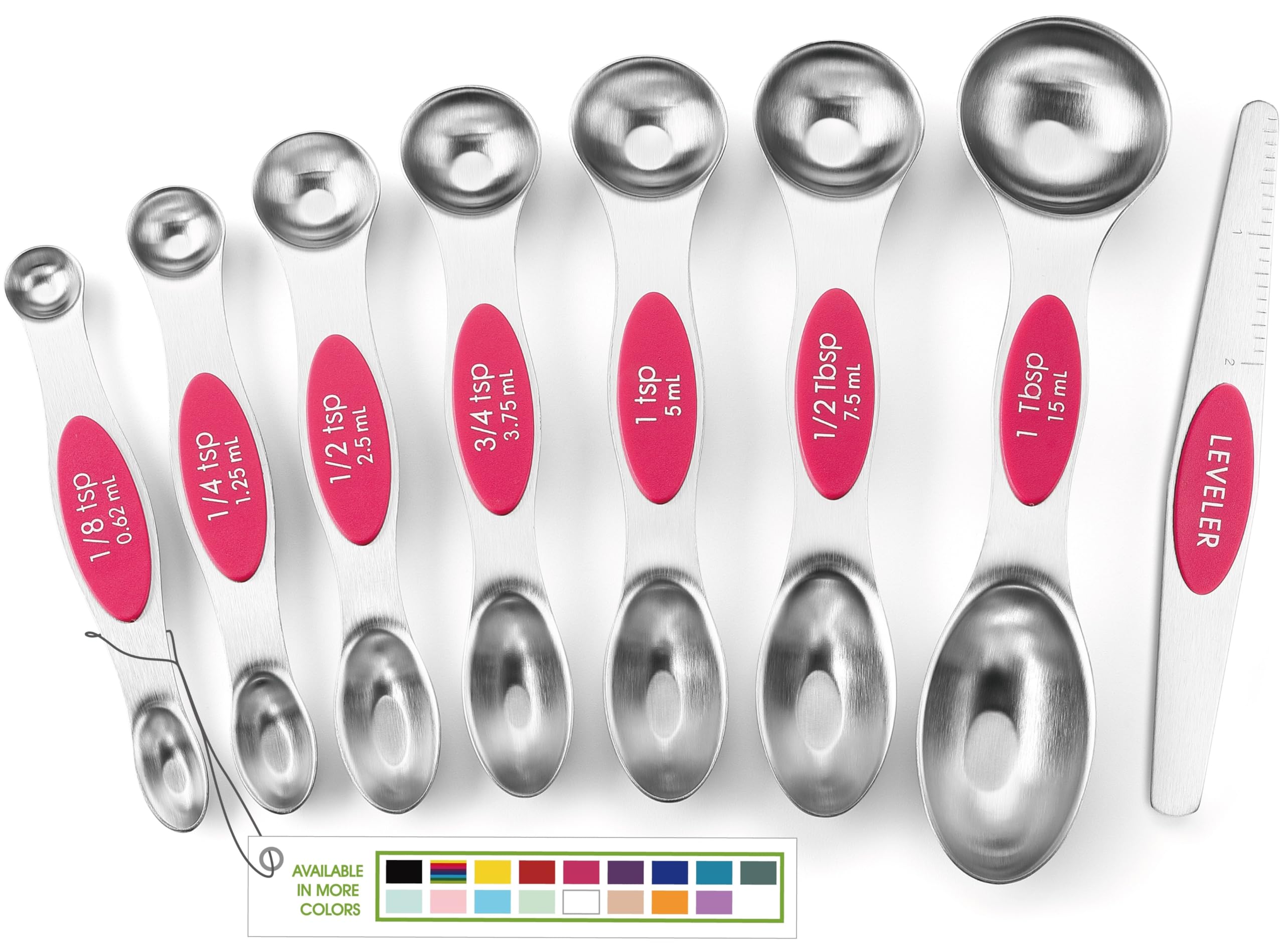 Spring Chef Stainless Steel Magnetic Measuring Spoons Set with Strong N45 Magnets, Heavy Duty Metal Kitchen Gadgets for Baking & Cooking, Fits in Most Kitchen Spice Jars, Set of 8 with Leveler, Black