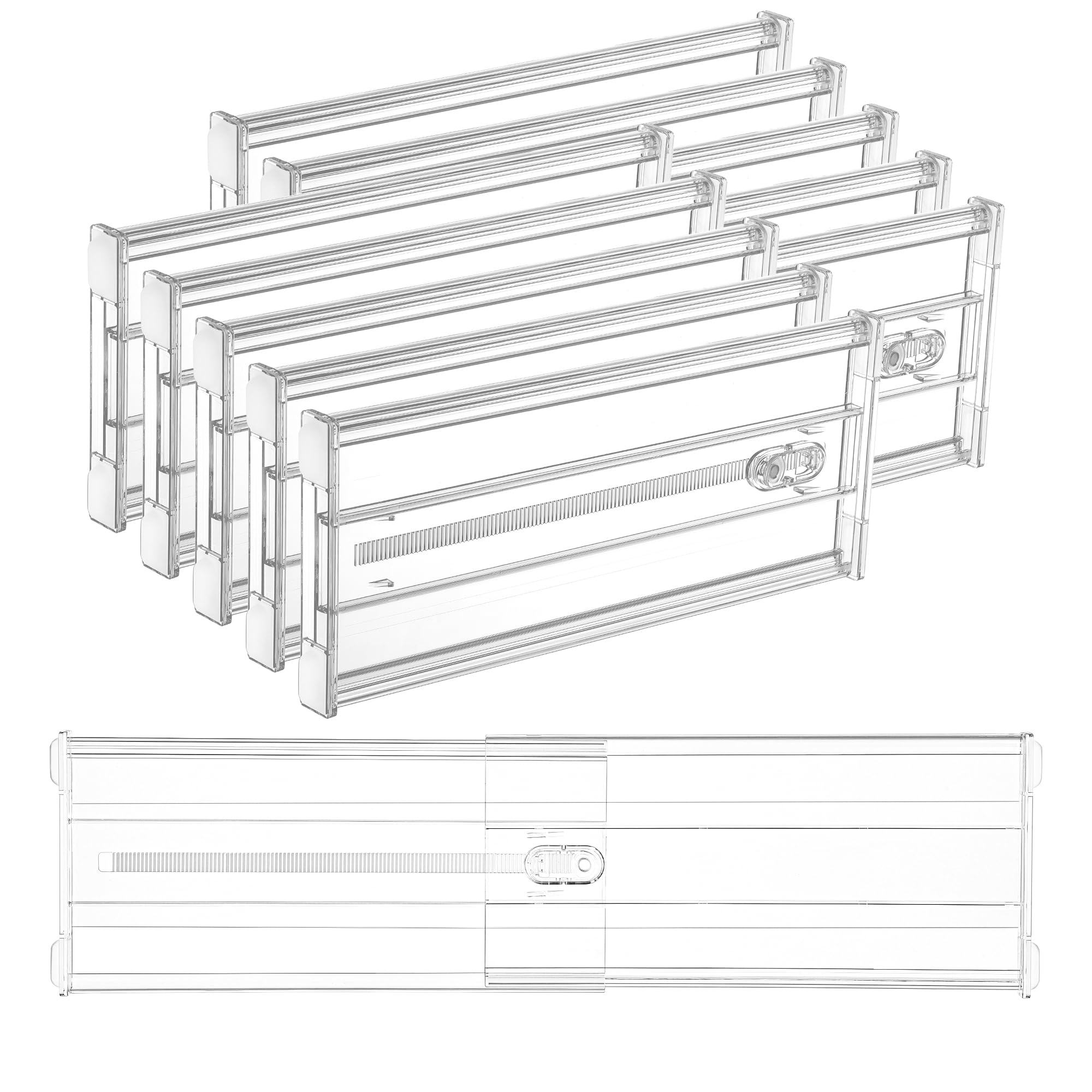 Vtopmart 8 Pack 6" Tall Upgrade Drawer Dividers for Big and Deep Drawer, 12.8"-22.3" Adjustable Expandable Dresser Drawer Organizer, Clear Plastic Separators for Dresser, Baby Supplies, Kitchenware
